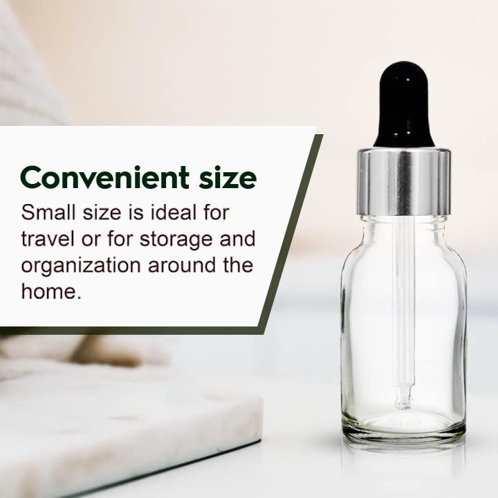 NSB Herbals 15ml Clear Round Empty Glass Bottle with Glass Dropper, Silver Ring & Black Silicone Teat - Refillable for Essential Oils, Perfumes, DIY Beauty (Pack of 3) | Perfect for Aromatherapy, Travel & Home Fragrance