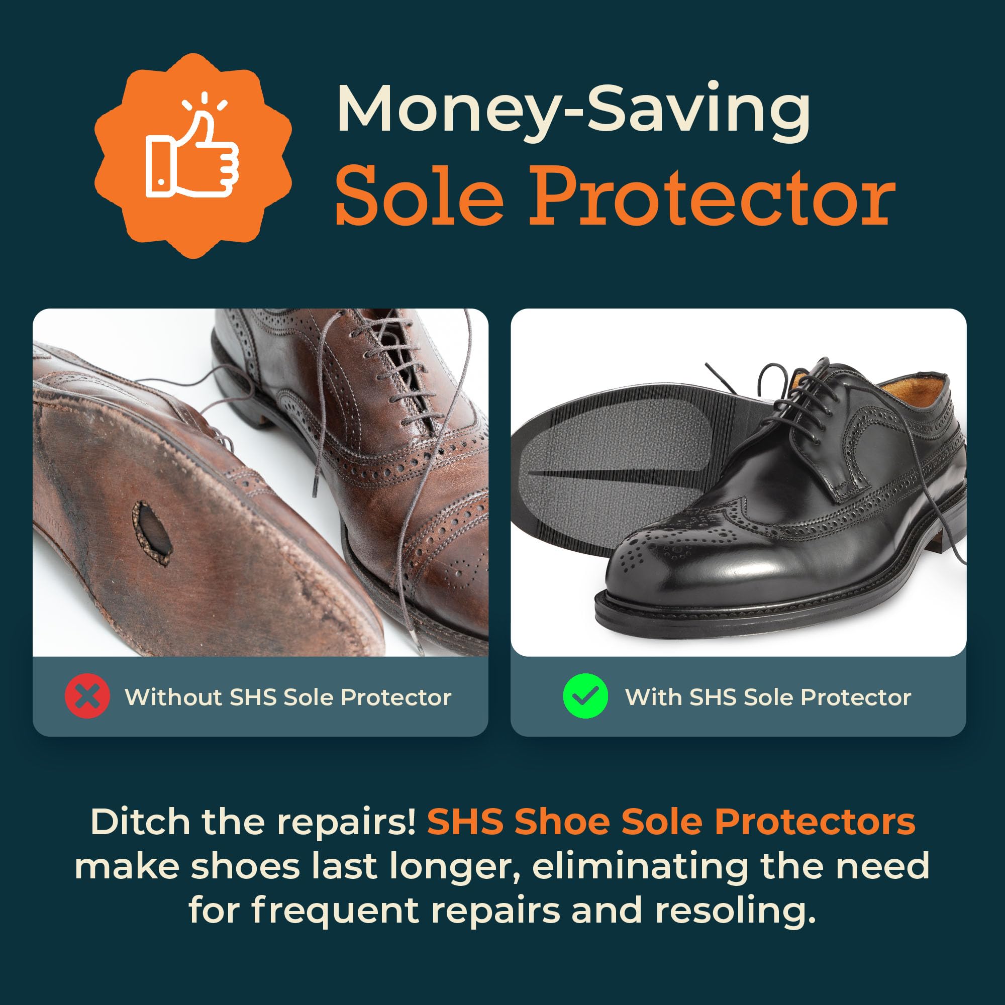 Anti-Slip Transparent Sole Protectors for Men & Women - Non-Slip Shoe Grips (US 10-12/EU 43-46) - Durable Shoe Sole Protection Pads to Prevent Wear & Save Money - Perfect for Work, Sports & Everyday Use