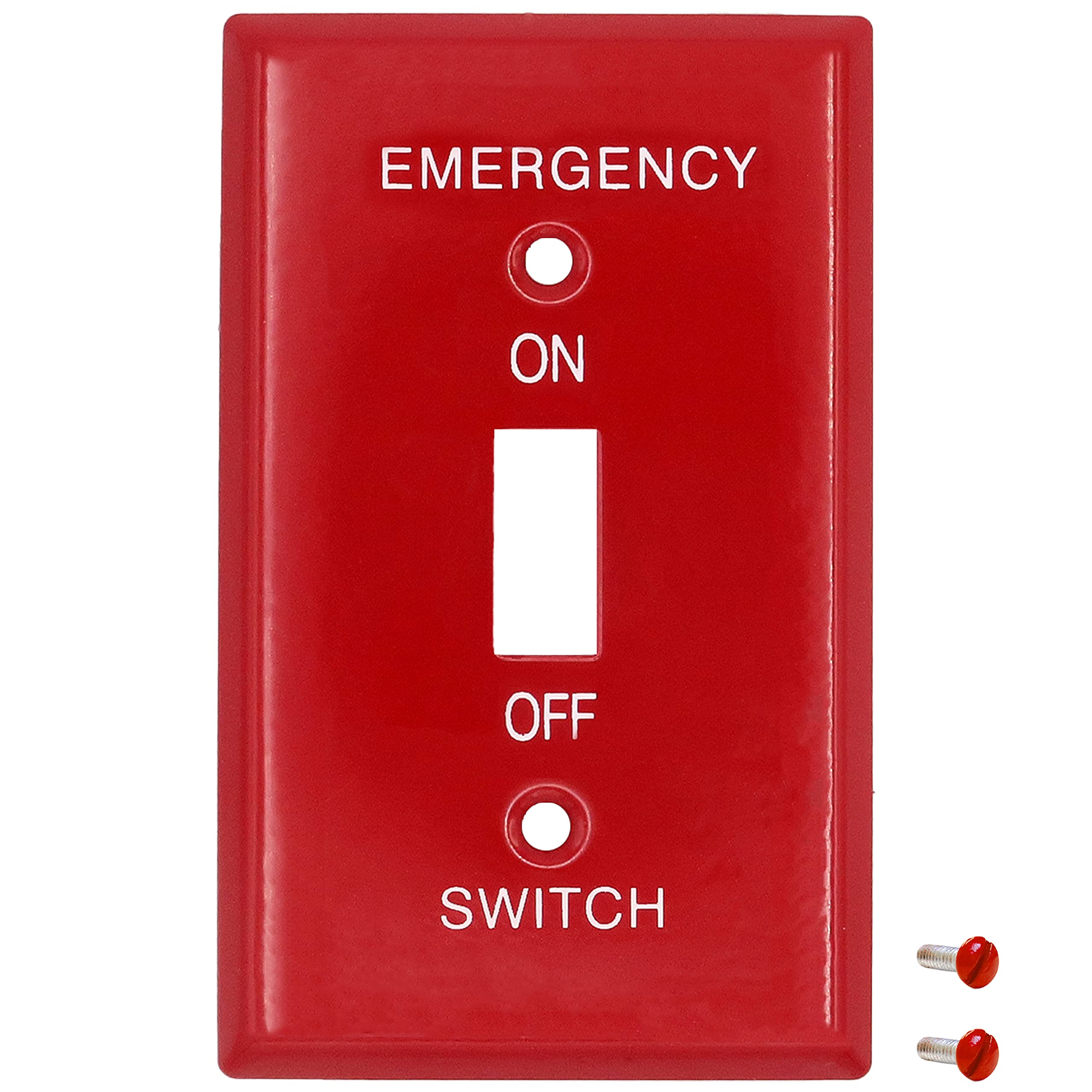 Emergency Red Light Toggle Switch Cover Guard - 1-Gang Standard Size Heavy Duty Metal Wall Plate with White Silk-Screened Lettering (Code Compliant) - Perfect for Hospitals, Factories & Emergency Exits