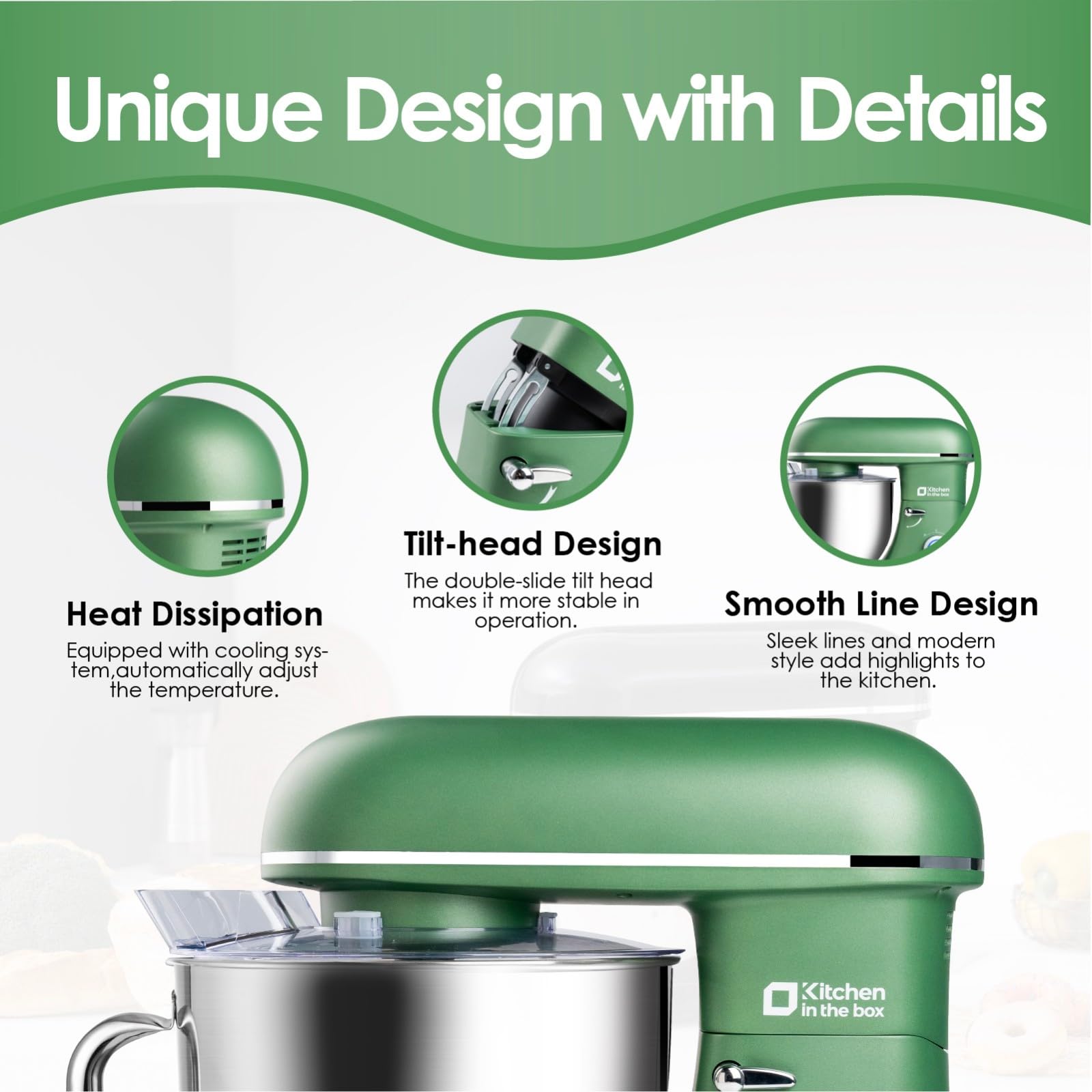 900W 8.5QT Stand Mixer - 6-Speed Electric Kitchen Mixer with Egg Whisk, Dough Hook & Flat Beater - Large Capacity Food Mixer for Baking, Cooking & Meal Prep - Perfect for Home Bakers & Chefs (Green)