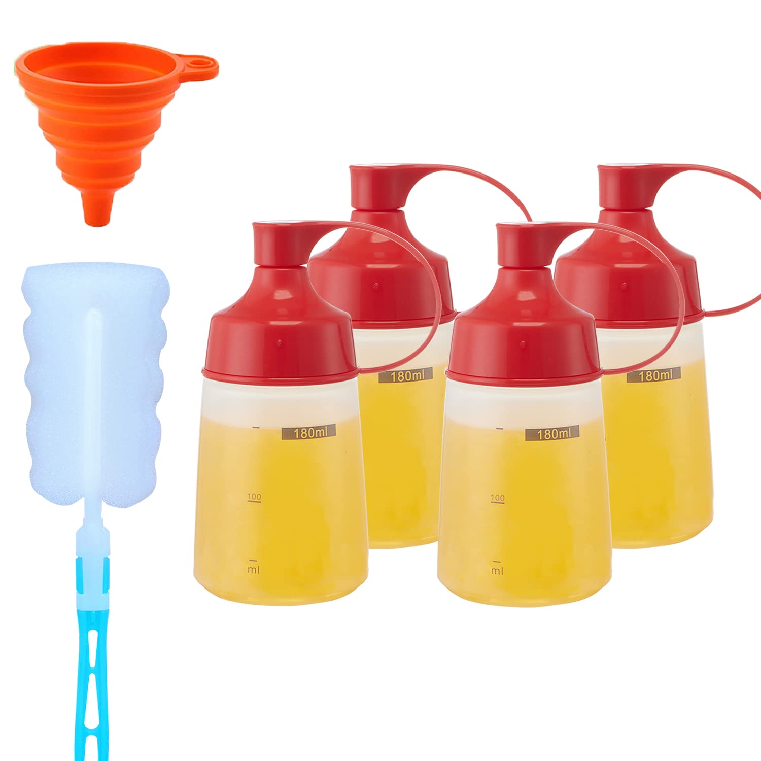 4-Pack 6 oz Plastic Condiment Squeeze Bottles - Wide Mouth Empty Sauce Dispensers for Ketchup, Mustard, Icing, Oil & Salad Dressing - Perfect for Kitchen, BBQ, Pancake Batter & Griddle Cooking