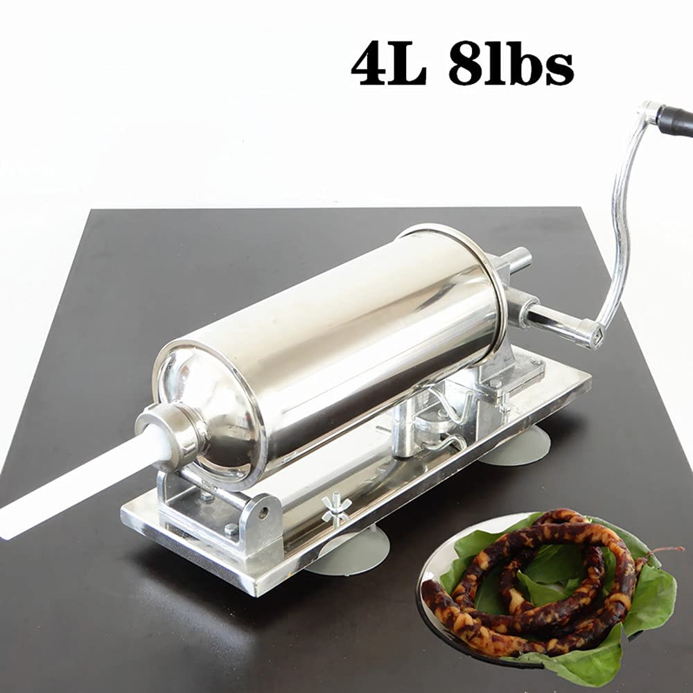 Stainless Steel Manual Sausage Stuffer - Horizontal Meat Filler with 3 Nozzles for Homemade Salami, Bratwurst & Kielbasa | Hand Operated Sausage Maker Machine for Kitchen & BBQ Parties