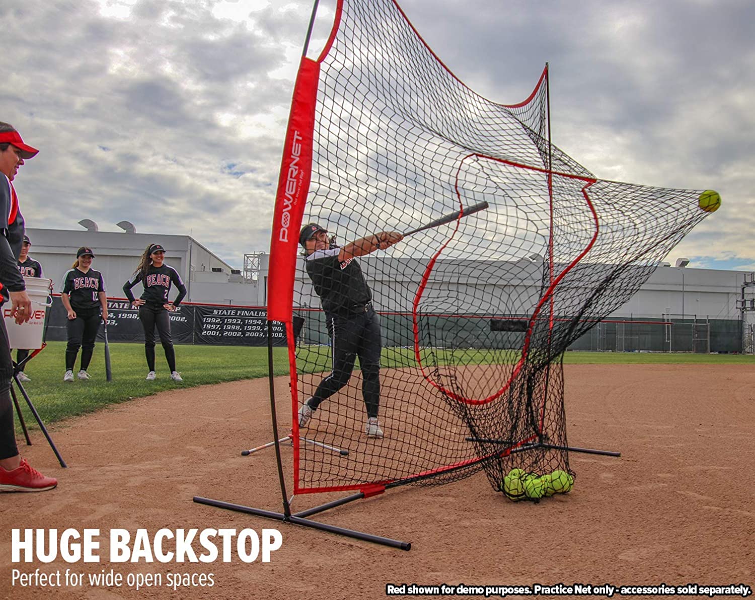 PowerNet 8x8 Baseball Softball Practice Net with Round Tube Frame - Perfect for Backyard Training & Batting Cage Drills