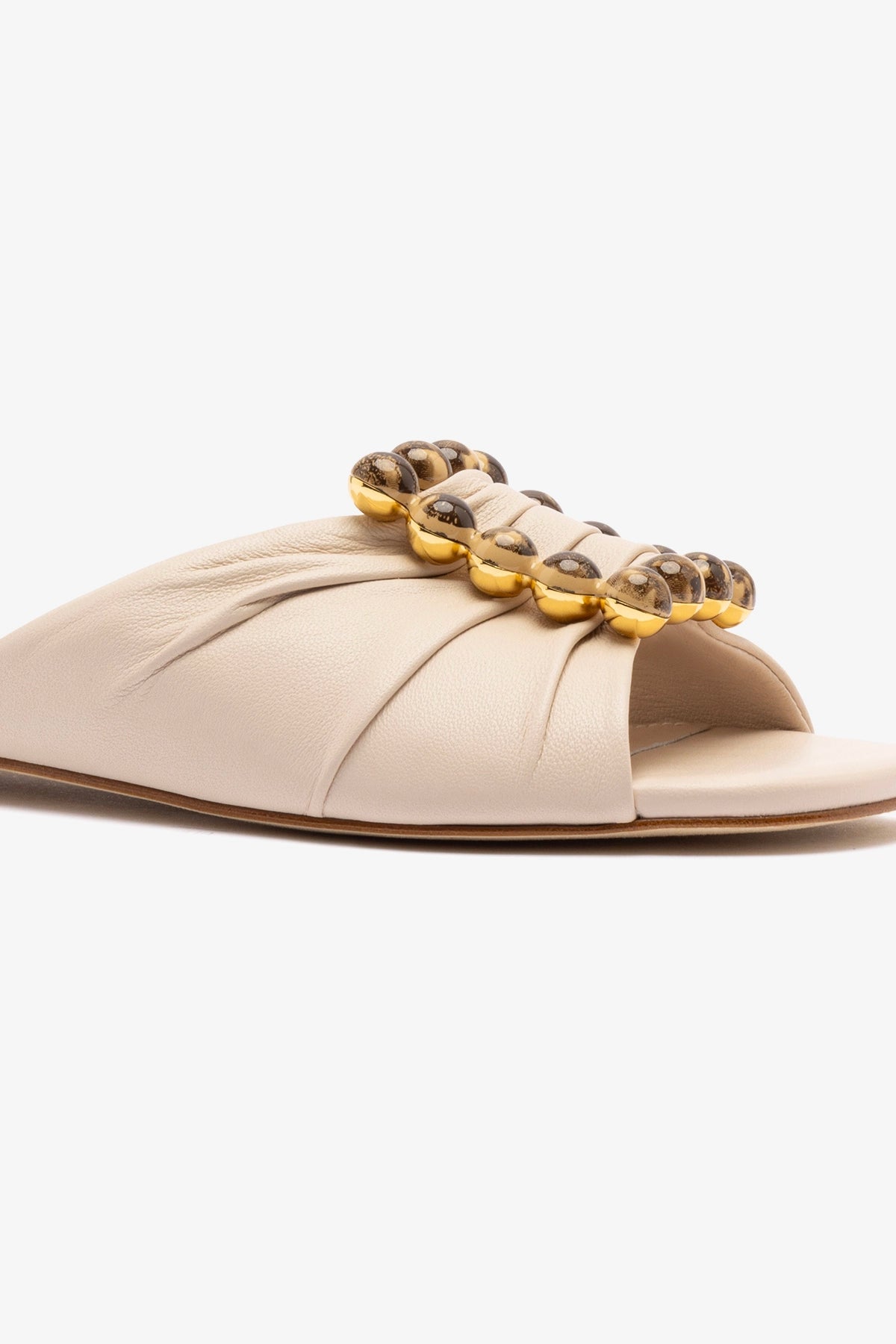Chloe Gosselin by Larroudé Nova Flat Shoes - Puff Cream Leather Women's Ballet Flats for Work, Office & Casual Wear
