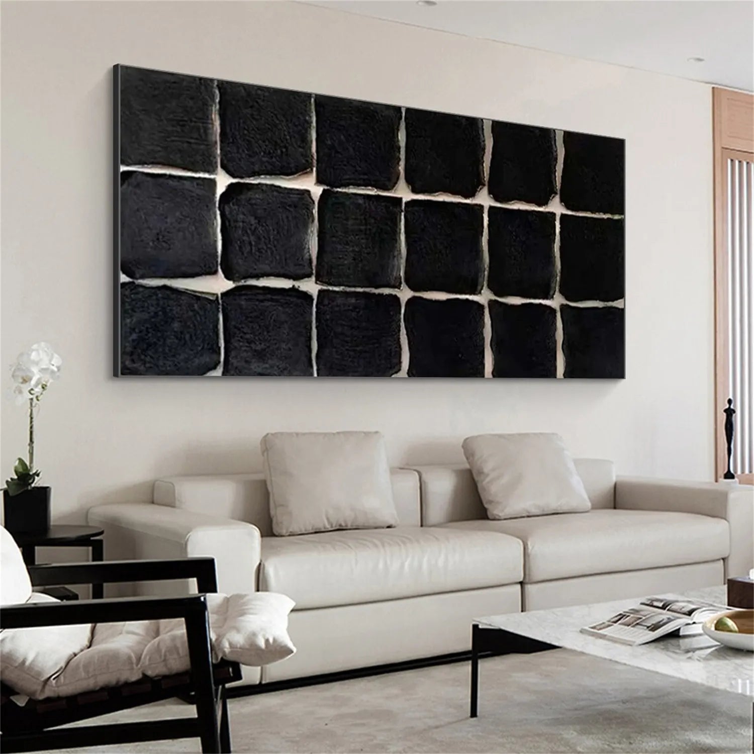 Black Minimalist Textured Painting Canvas - Modern Abstract Wall Art for Home & Office Decor - Perfect for Living Room, Bedroom, or Studio Display #MZ116