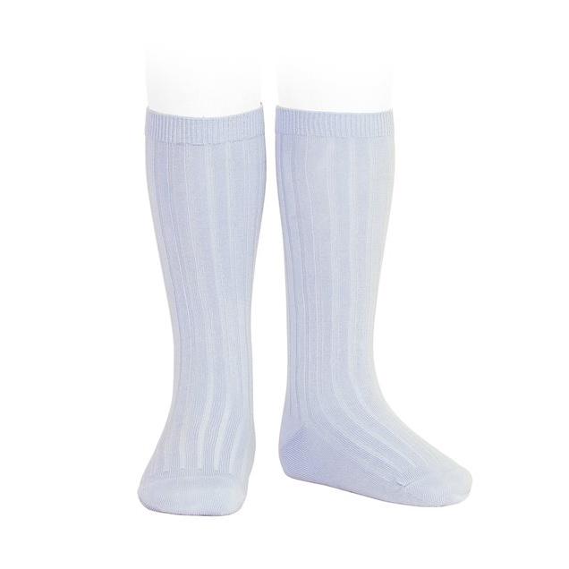 Baby Blue Wide Ribbed Knee High Socks for Women - Soft Cotton Stretchable Comfort Socks for Casual Wear, Outfits & Cold Weather