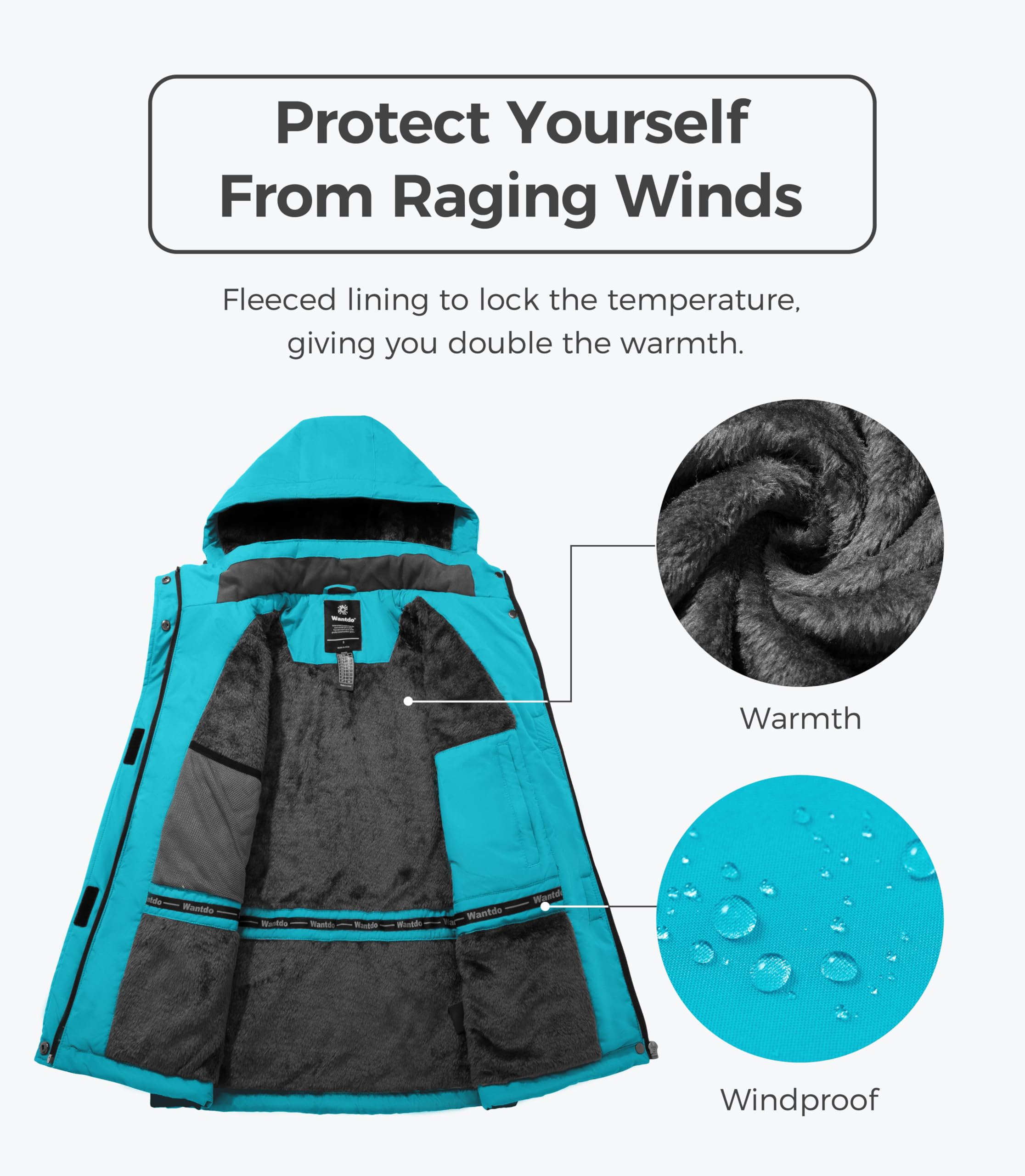Wantdo Women's Waterproof Ski Jacket - Windproof Winter Coat with Fleece Lining, Warm Rain Jacket for Outdoor Activities | Skiing, Snowboarding & Hiking