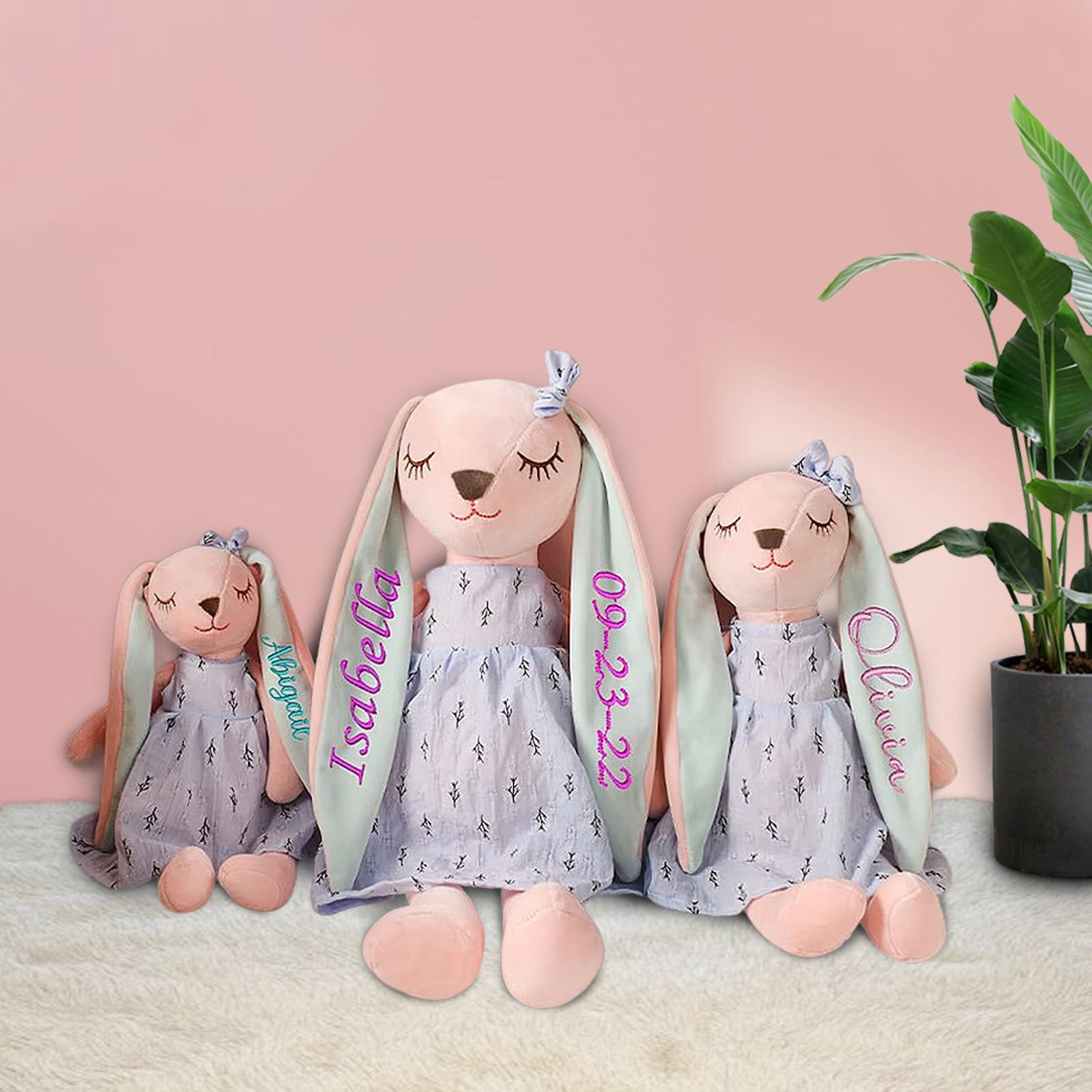 Custom Easter Bunny Plush Toy with Name - Personalized Gift for Baby Girls, Easter Decor