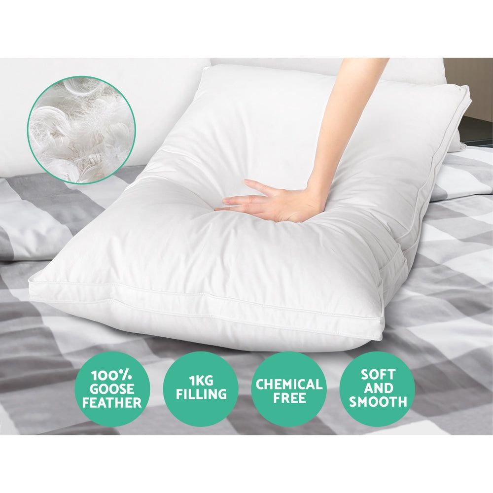 Premium Goose Feather Down Pillows Twin Pack - Hypoallergenic & Ultra Soft for Side, Back & Stomach Sleepers - Luxury Bedding for Hotels & Home Use