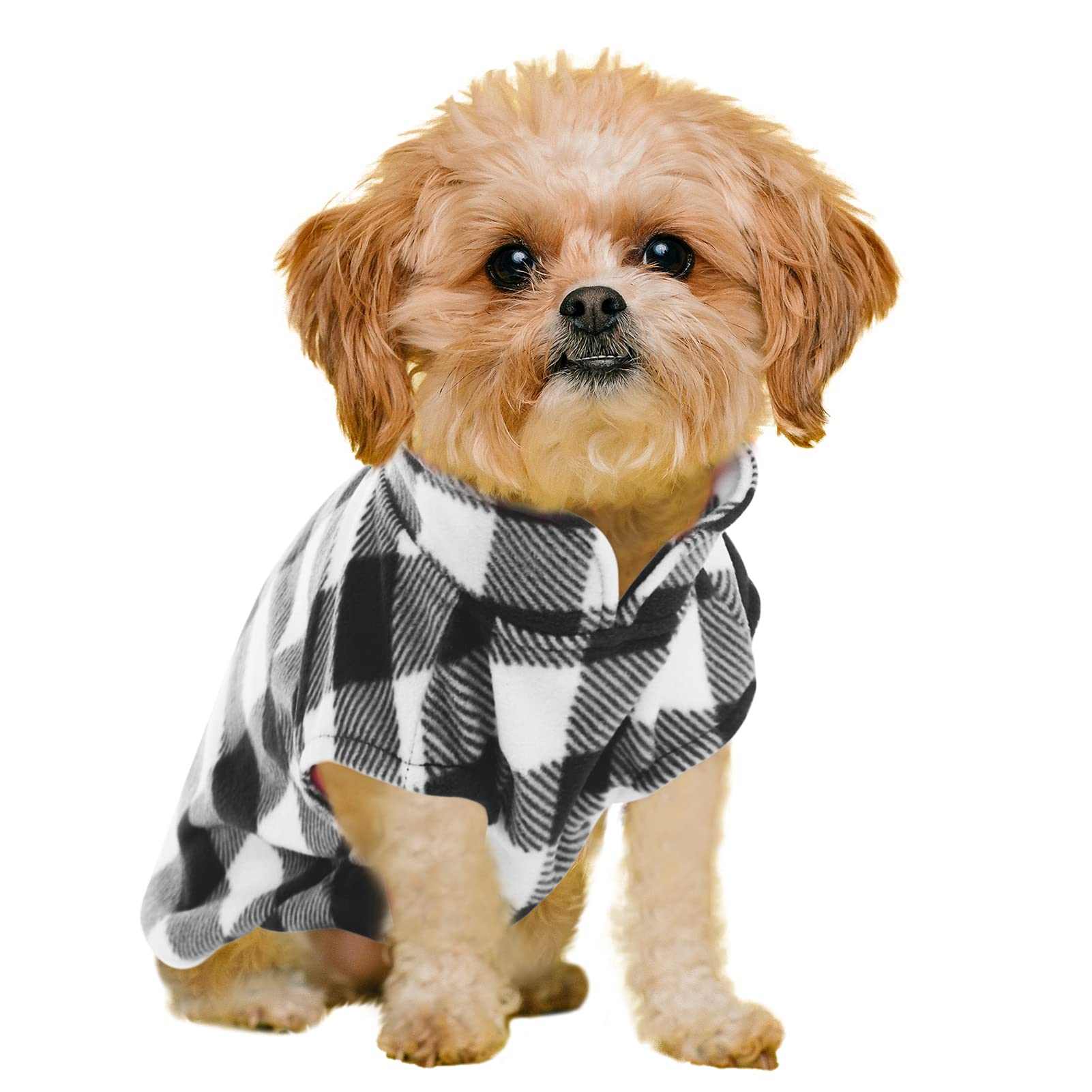 KAMA BRIDAL Dog Fleece Vest - Warm Plaid Pullover Sweater for Small & Medium Dogs & Cats | Red & Black Checkered Pattern | Perfect for Winter, Autumn & Spring Outdoors