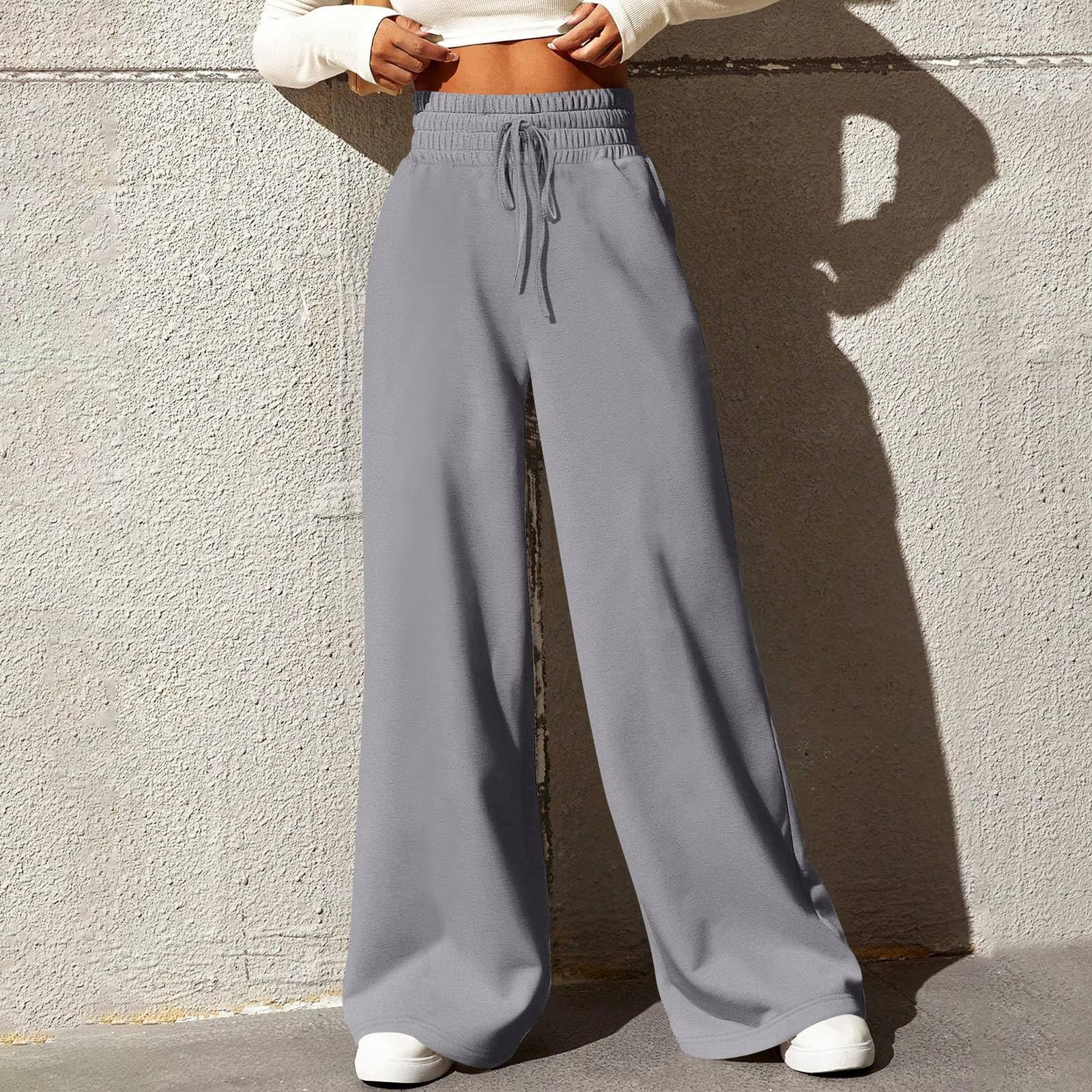 Women's Wide Leg Sweatpants - Winter Warm Baggy Straight Leg Lounge Pants with Pockets, Plus Size Drawstring Flare Joggers for Casual Wear, Yoga & Home Comfort