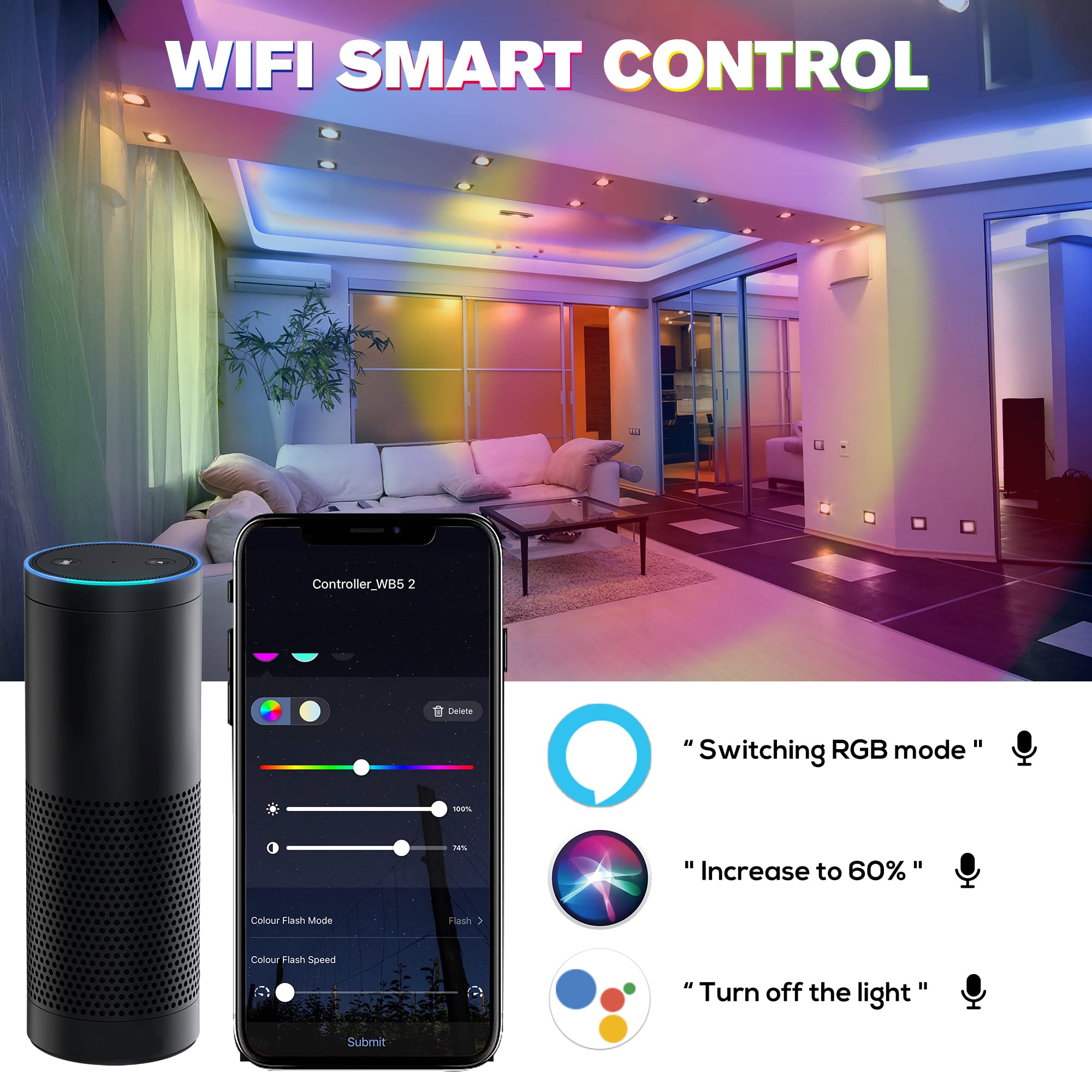 HUSUKU S1 5-in-1 WB5 2.4GHz Tuya WiFi PWM LED Controller - Smart Dimming CCT RGB RGBW RGBCCT Strip Light Control, Works with Alexa/Google Assistant/Siri, RF Remote Included - Perfect for Home Theater, Bedroom & Party Lighting