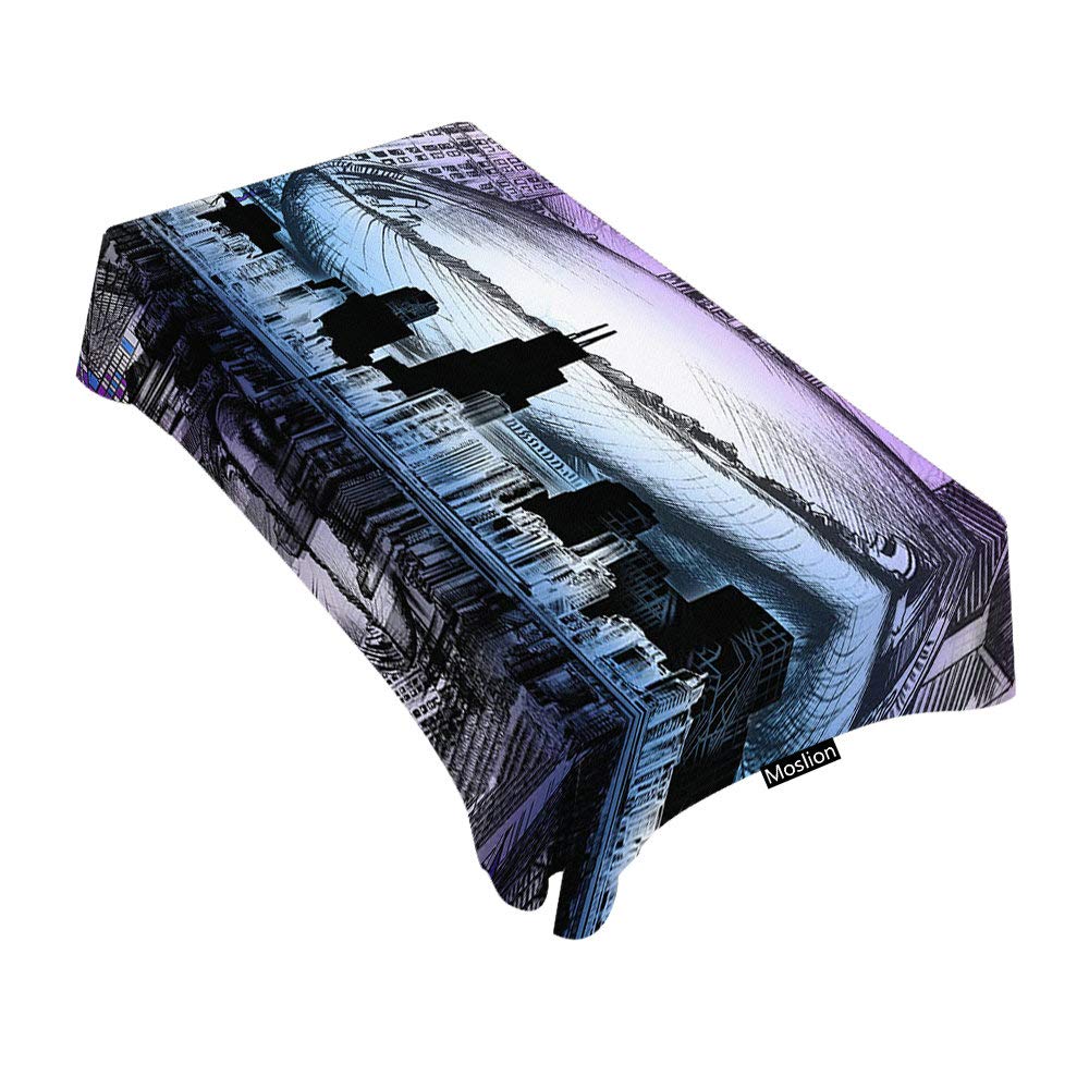 Moslion Chicago Skyline Purple Decorative Tablecloth - 60x90 Inch Rectangle Dining Table Cover for Indoor/Outdoor Use - Perfect for BBQ, Picnic, Coffee Tables & Party Decor