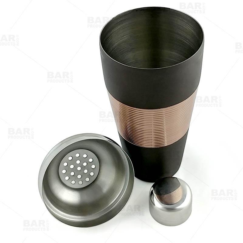 Premium 3-Piece Cocktail Shaker Set - 28oz Stainless Steel, Copper & Ribbed Espresso Design - Perfect for Bartending, Home Bars & Mixing Martinis, Margaritas & Cocktails
