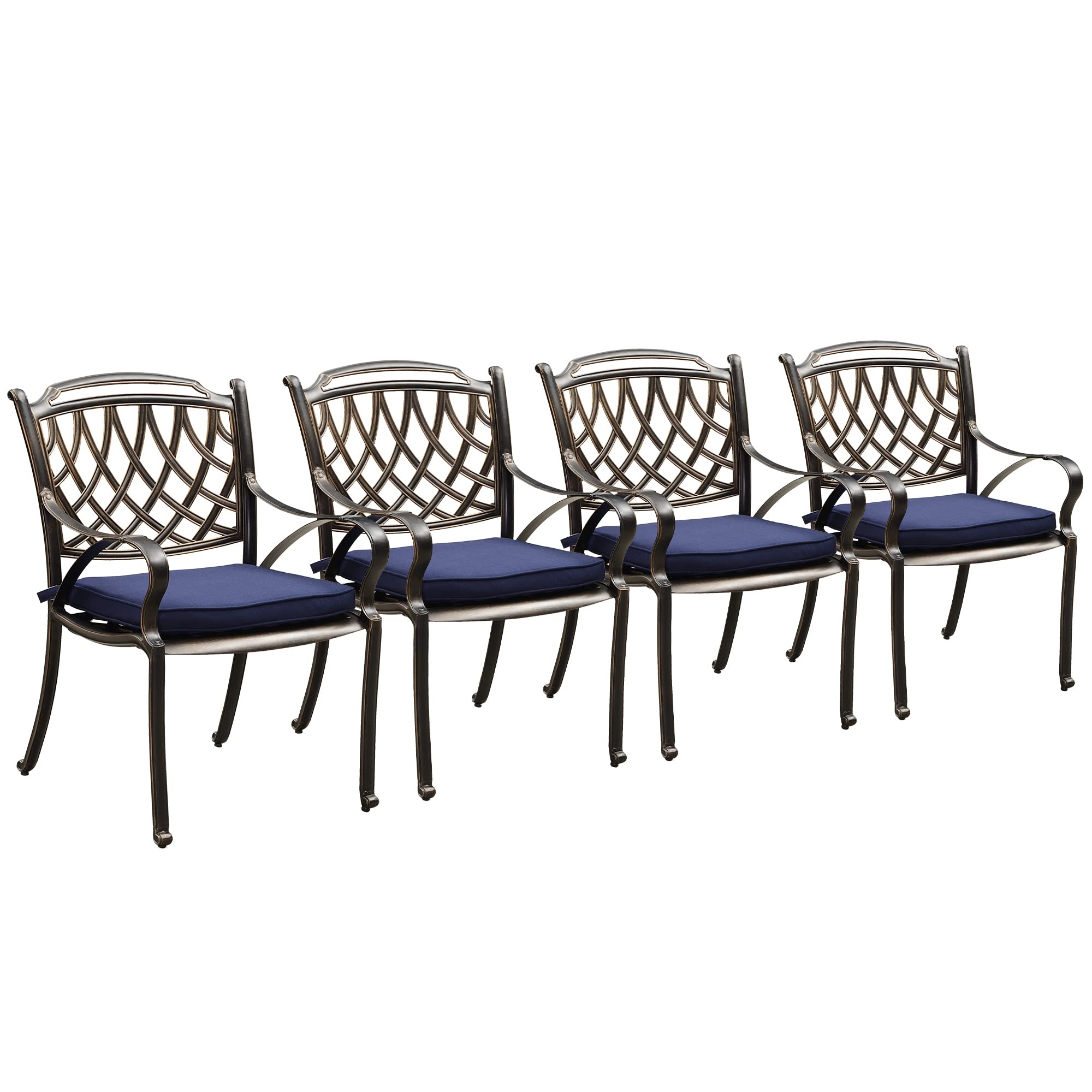 PURPLE LEAF 4-Piece Outdoor Dining Chair Set - Heavy Duty Cast Aluminum Patio Furniture for Lawn, Yard & Garden - Navy Blue Rhombic Design - Perfect for Backyard BBQs, Poolside Lounging & Outdoor Entertaining