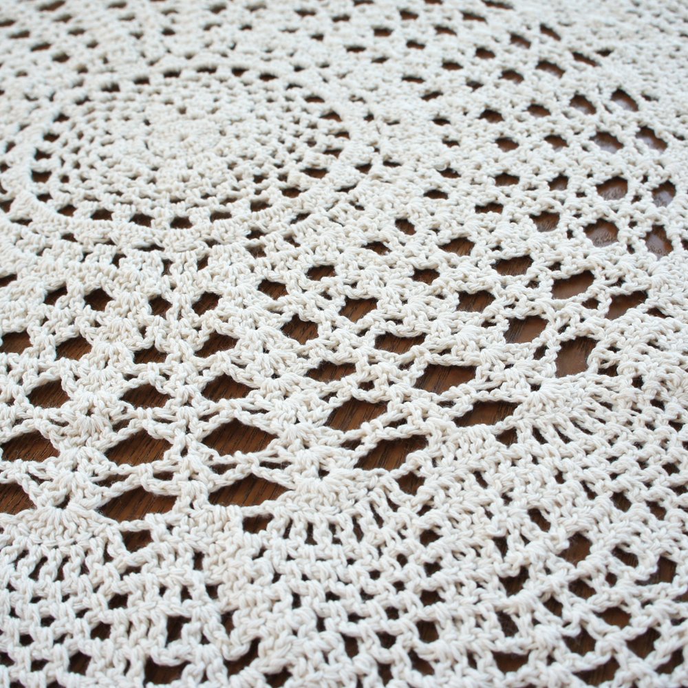 USTIDE 48-inch Handmade Crochet Cotton Round Tablecloth - Beige Lace Table Cover for Wedding, Dining Room, Party Decor & Special Occasions
