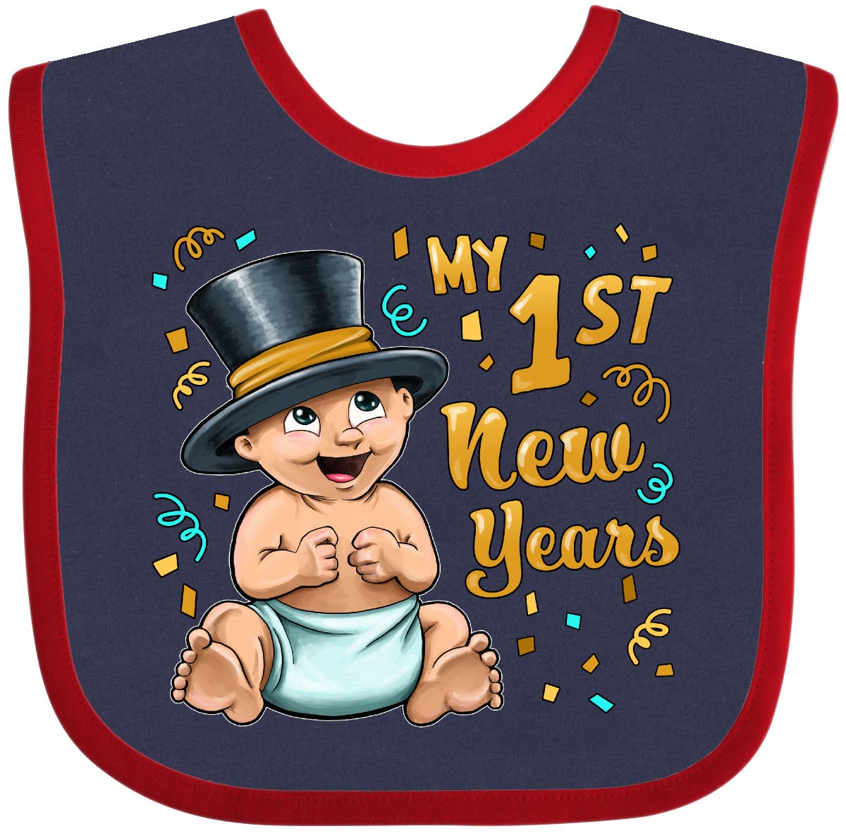 Inktastic My First New Year's Baby Bib - Cute & Soft Cotton Drool Bib for Newborns & Infants - Perfect for New Year Celebrations, First Birthday & Holiday Photos