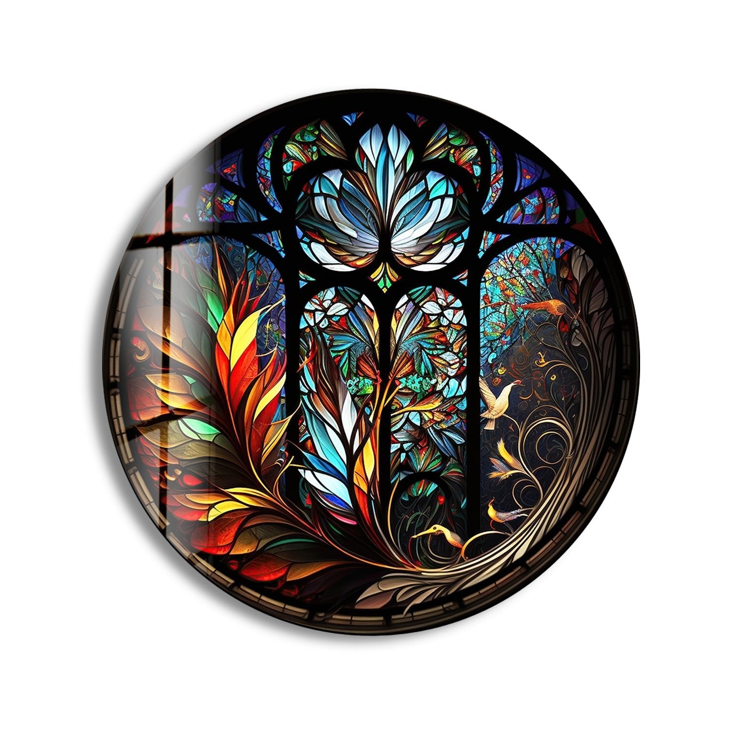 Handcrafted Stained Glass Round Wall Art Decor - Elegant Home & Office Decoration for Living Room, Bedroom, or Entryway