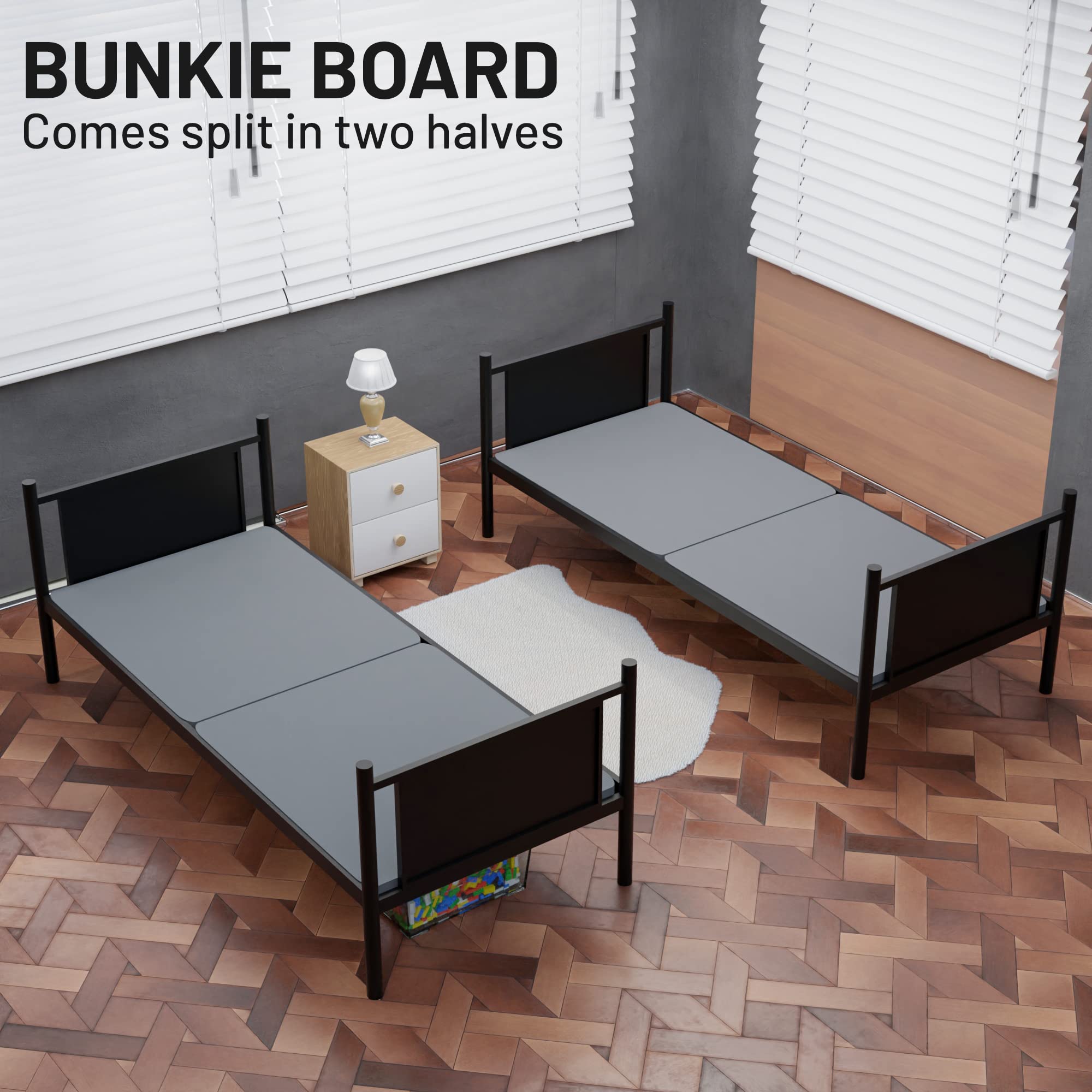 **Treaton 1.5-Inch Split Bunkie Board for Mattress Support – Fully Assembled, Enhanced Comfort & Durability, Twin XL (Set of 2, Grey) – Perfect for Bunk Beds, Trundle Beds & Platform Frames**