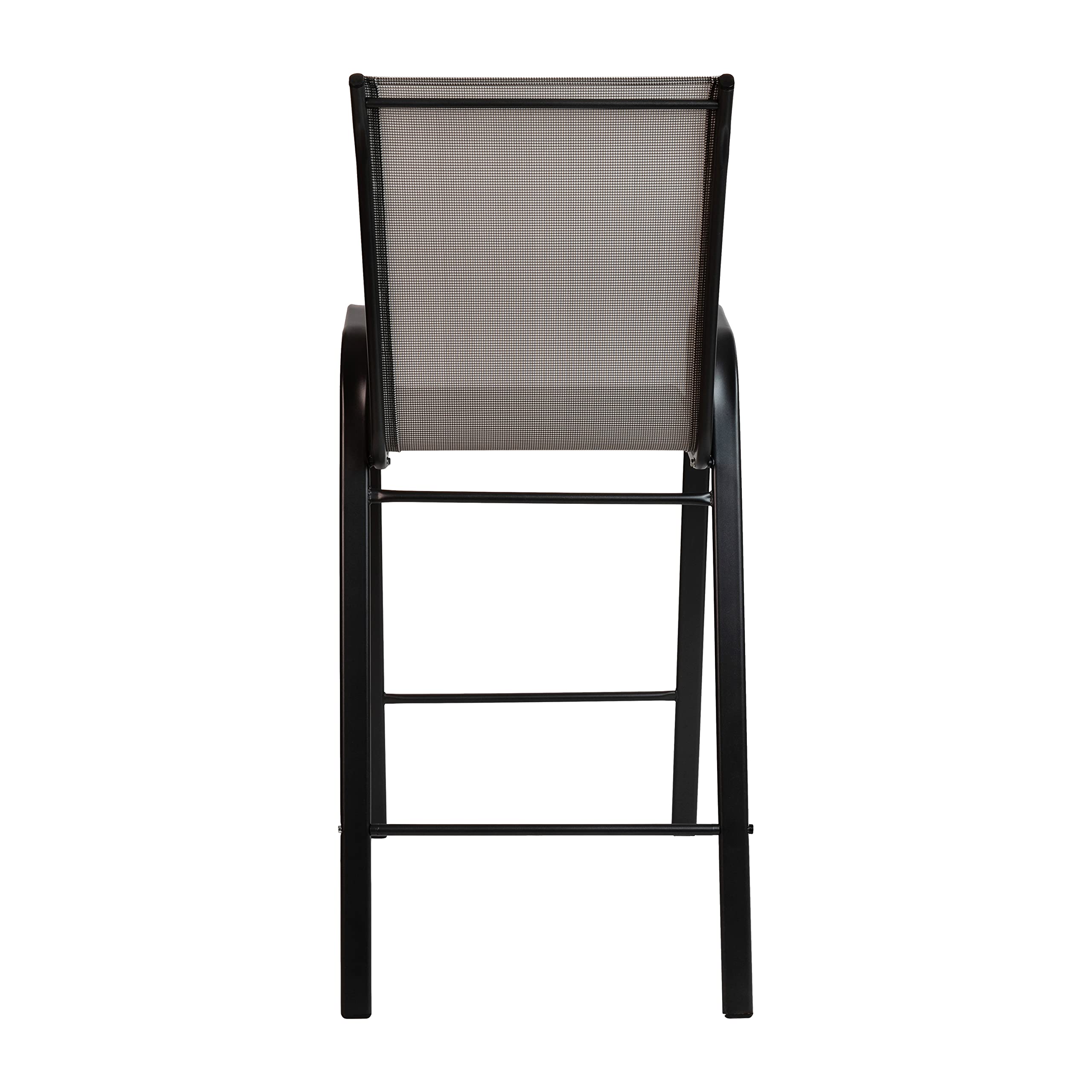 EMMA + OLIVER 4 Pack Gray Outdoor Barstools with Flex Comfort Material - Weatherproof Patio Stools for Backyard, Deck, Poolside & Garden Use