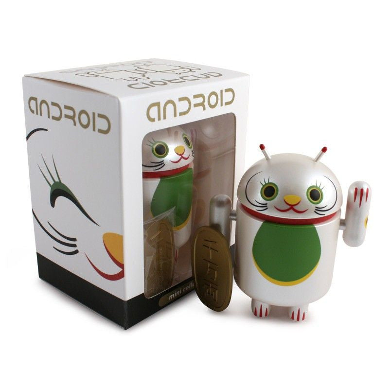 Mini Collectible Lucky Cat Figurine - White Lucky Cat with Koban Coin - Android Compatible - Perfect for Home Decor, Office Desk, and Gift Giving