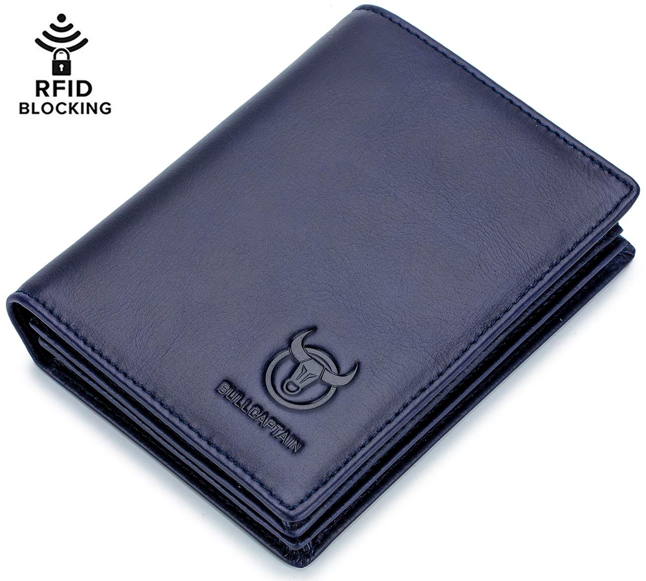 BULLCAPTAIN RFID Blocking Leather Wallet for Men - Bifold with ID Window, Perfect for Travel & Daily Use