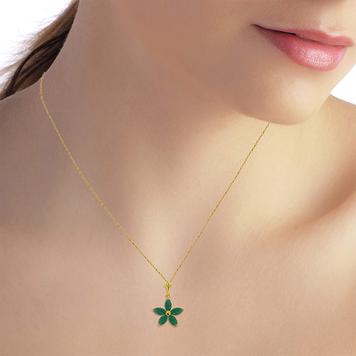 14K Yellow, White & Rose Gold Emerald Flower Pendant Necklace for Women | Elegant Jewelry Gift for Birthday, Anniversary & Valentine's Day | GG Collection by Galaxy Gold