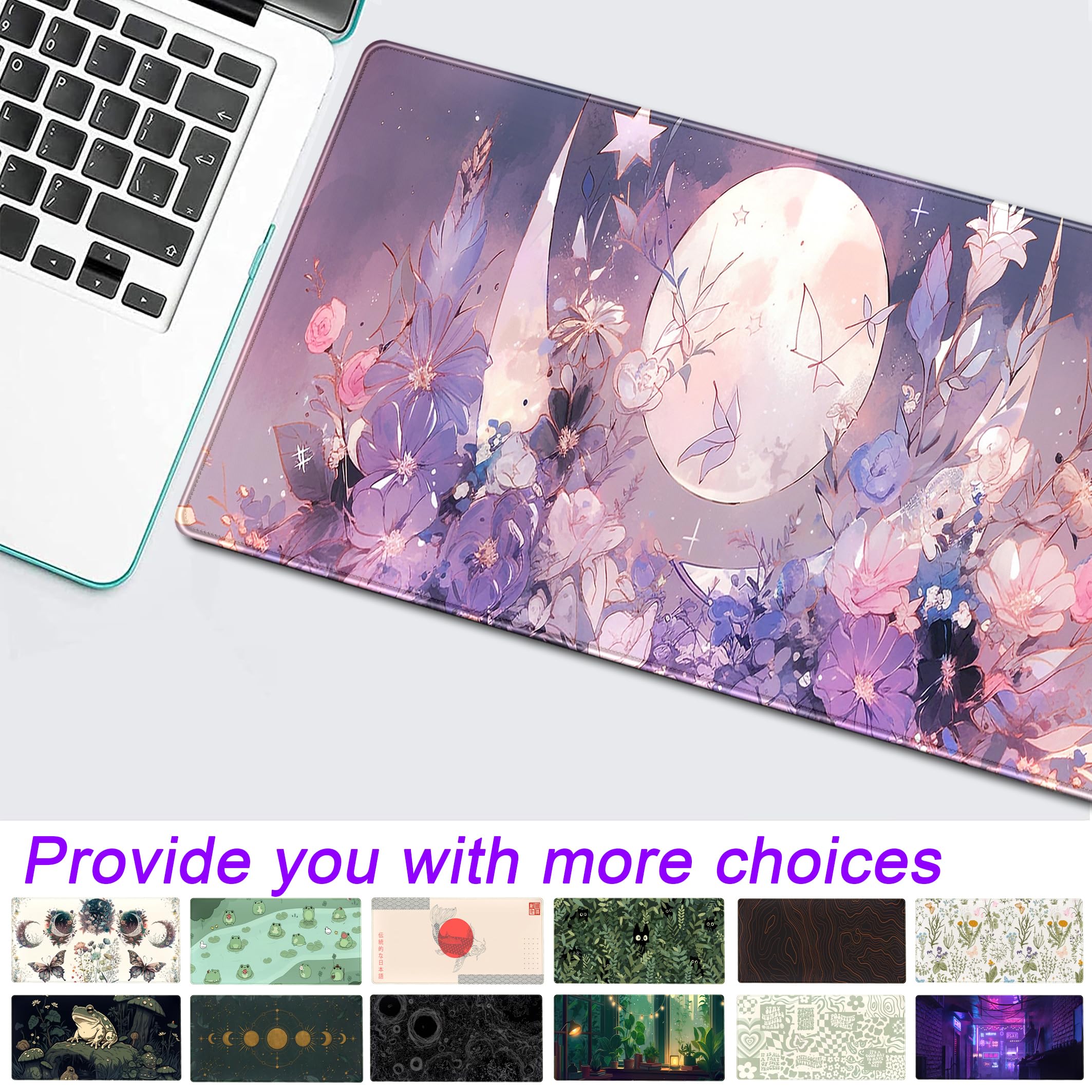 Pastel Purple Floral Gaming Mouse Pad - Extra Large 31.5