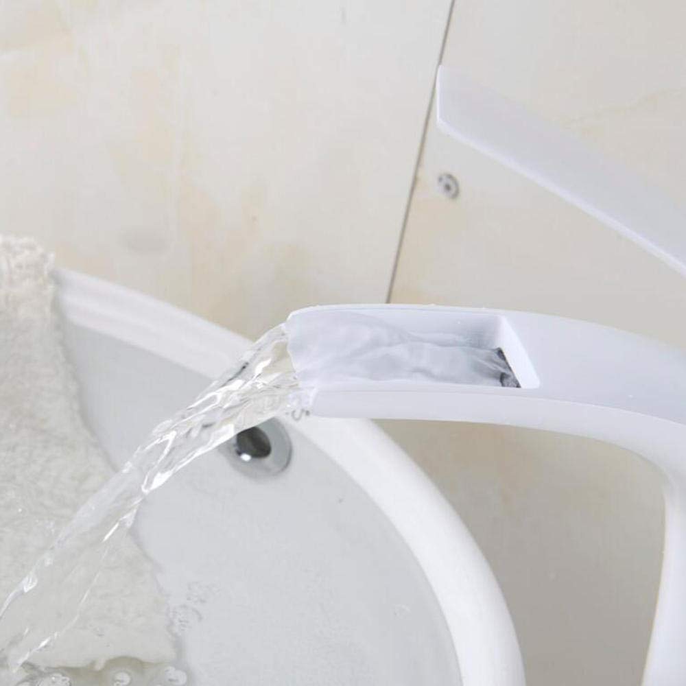 Tall Waterfall Bathroom Sink Faucet - White Brass Basin Mixer Tap with Hot & Cold Water - Perfect for Modern Vanities, Powder Rooms, and Luxury Bathroom Designs
