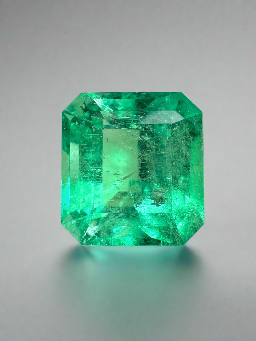 6.50 Carat 12x11mm Yellowish Green Natural Loose Colombian Emerald Gemstone - Asscher Cut for Jewelry Making, Engagement Rings & Collector's Pieces