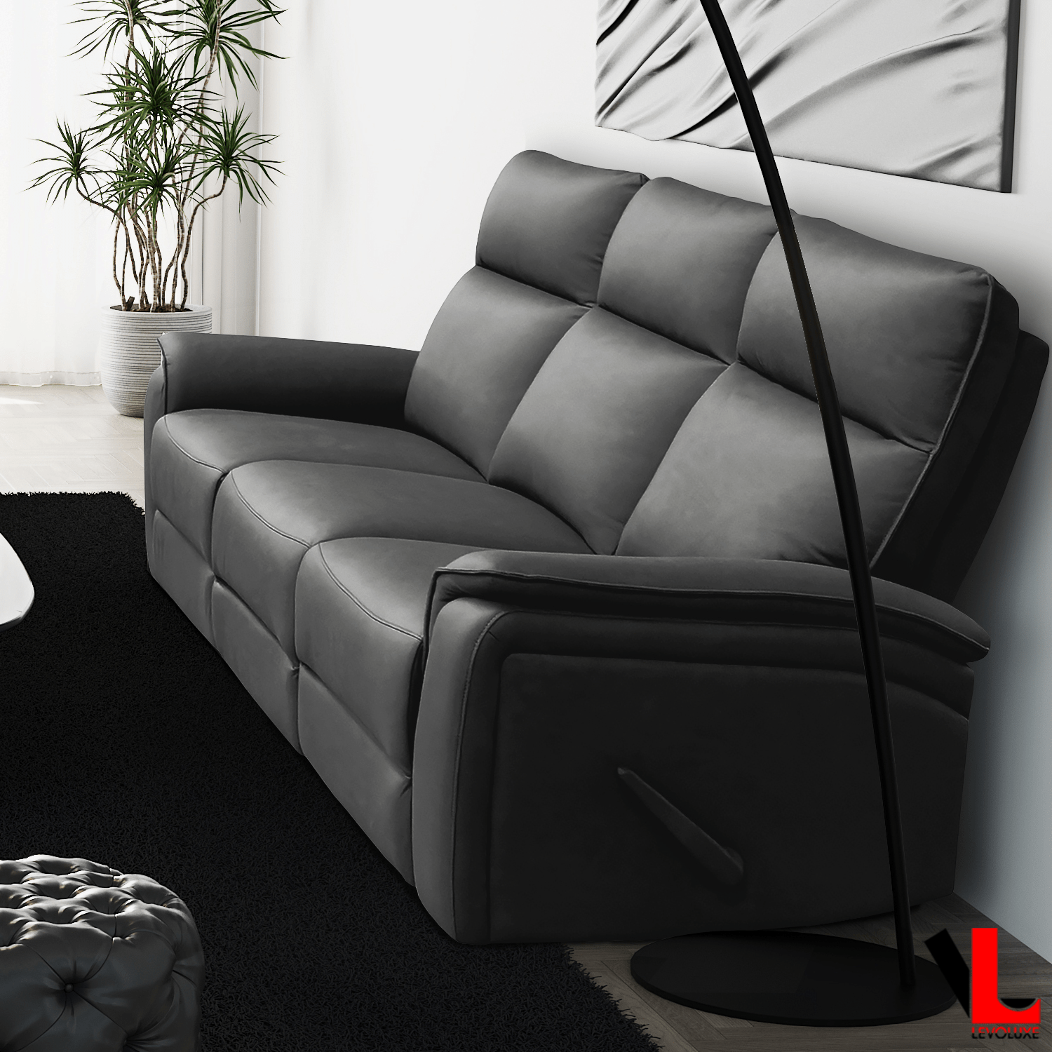 Sereno 3-Piece Reclining Sofa Set with Loveseat and Rocking Chair in Jaxxon Smoke - Modern Living Room Furniture for Home Theater, Family Gatherings & Relaxation