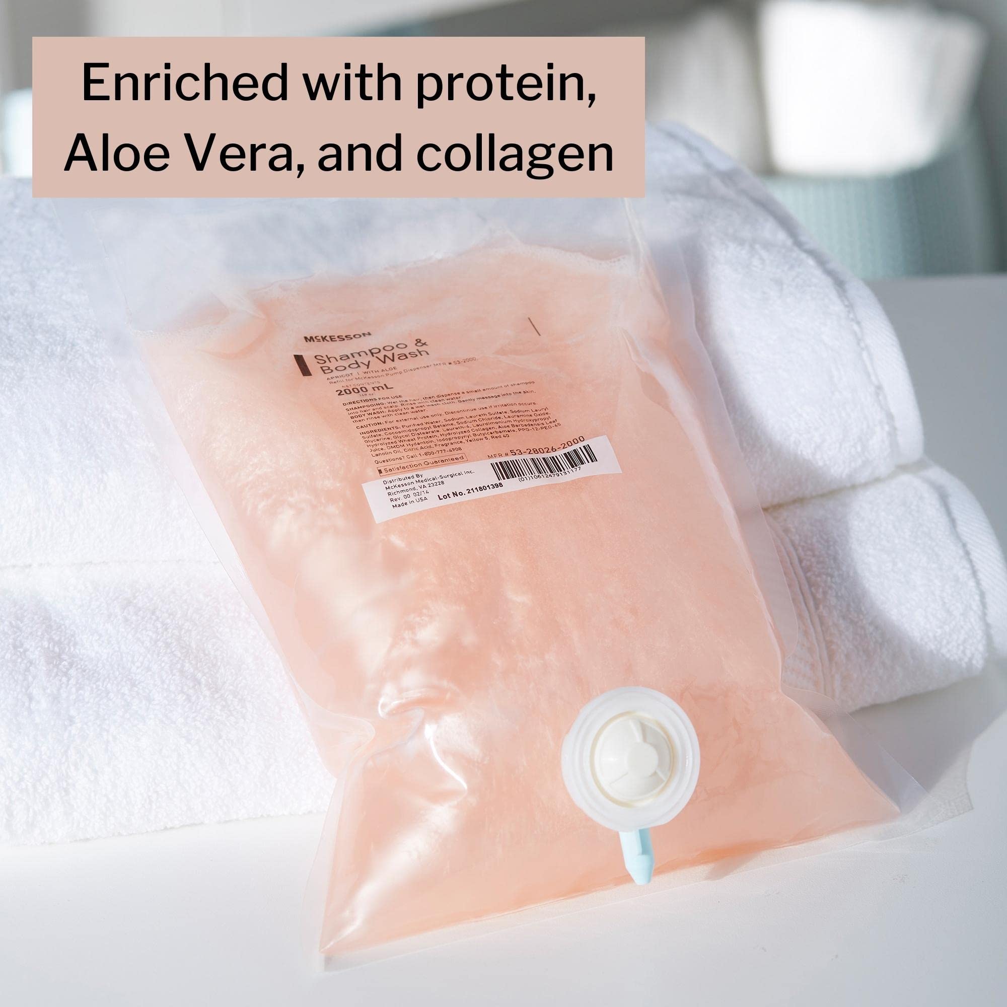 McKesson Apricot Scented Body Wash and Shampoo Refill Bag - 2000 mL (4 Pack) | Gentle Cleansing for Sensitive Skin, Ideal for Hospitals, Nursing Homes & Home Care Use