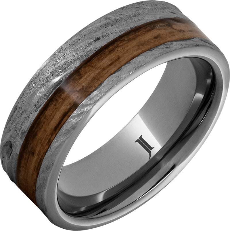 Premium Barrel Aged Tungsten Ring with Bourbon Wood Inlay & Bark Finish - Durable Wedding Band for Men, Unique Groomsmen Gift, Perfect for Outdoor Adventures & Formal Occasions