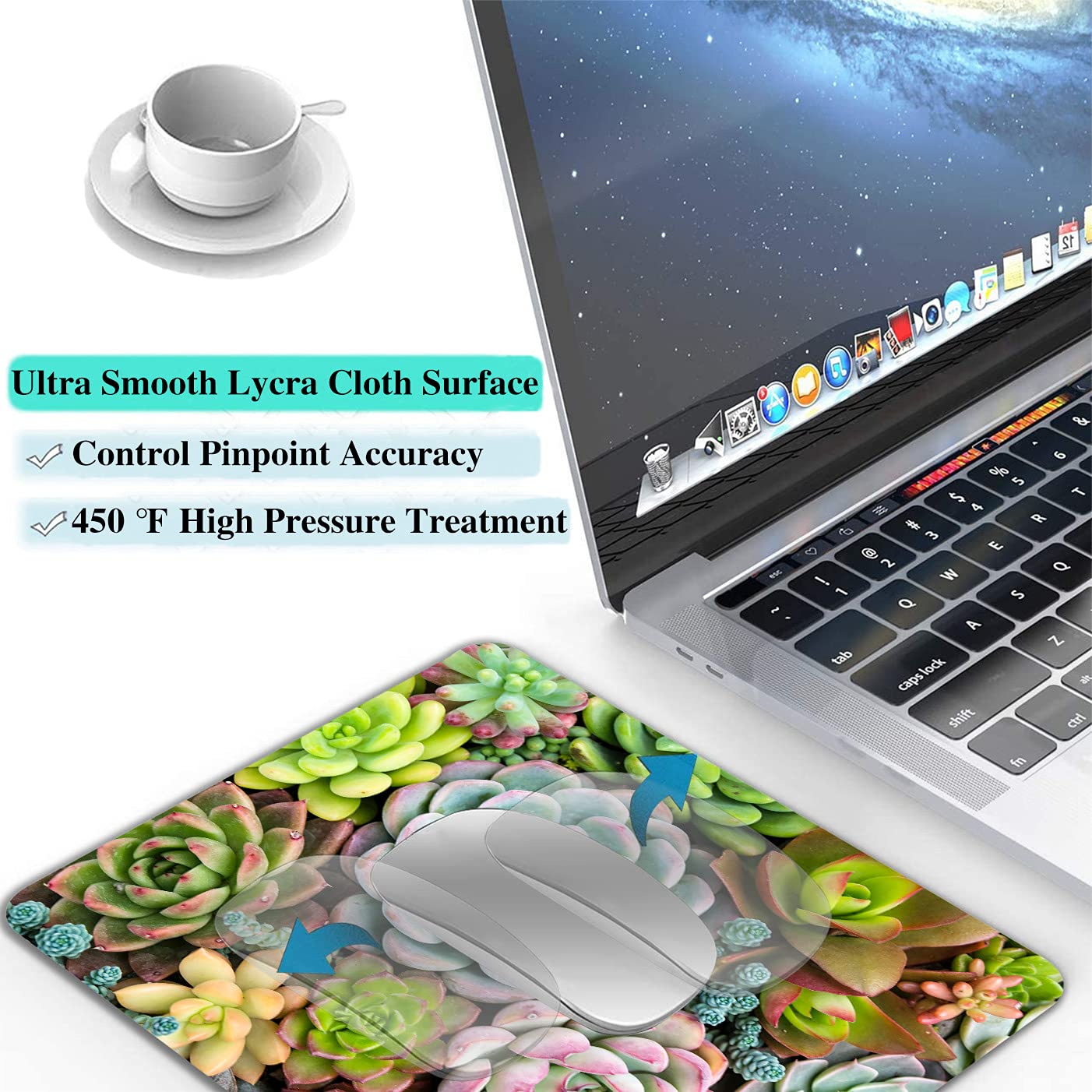 Blooming Succulents Mouse Pad - Non-Slip Rubber Base, Portable Office & Gaming Mouse Mat for Laptop & PC - Perfect for Work, Home & Travel Use