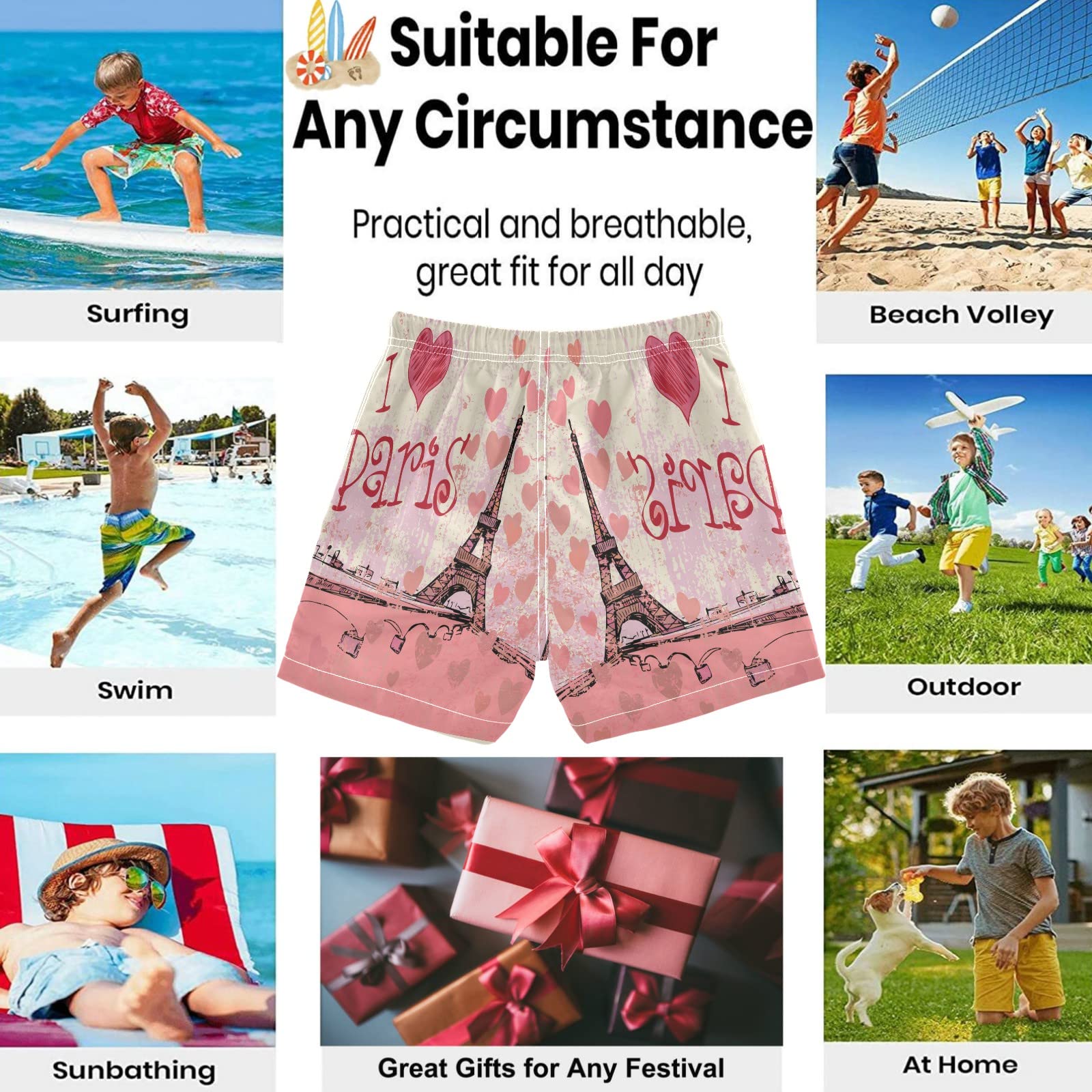 Visesunny Paris Swim Trunks for Toddler Boys - Beach & Pool Swimwear