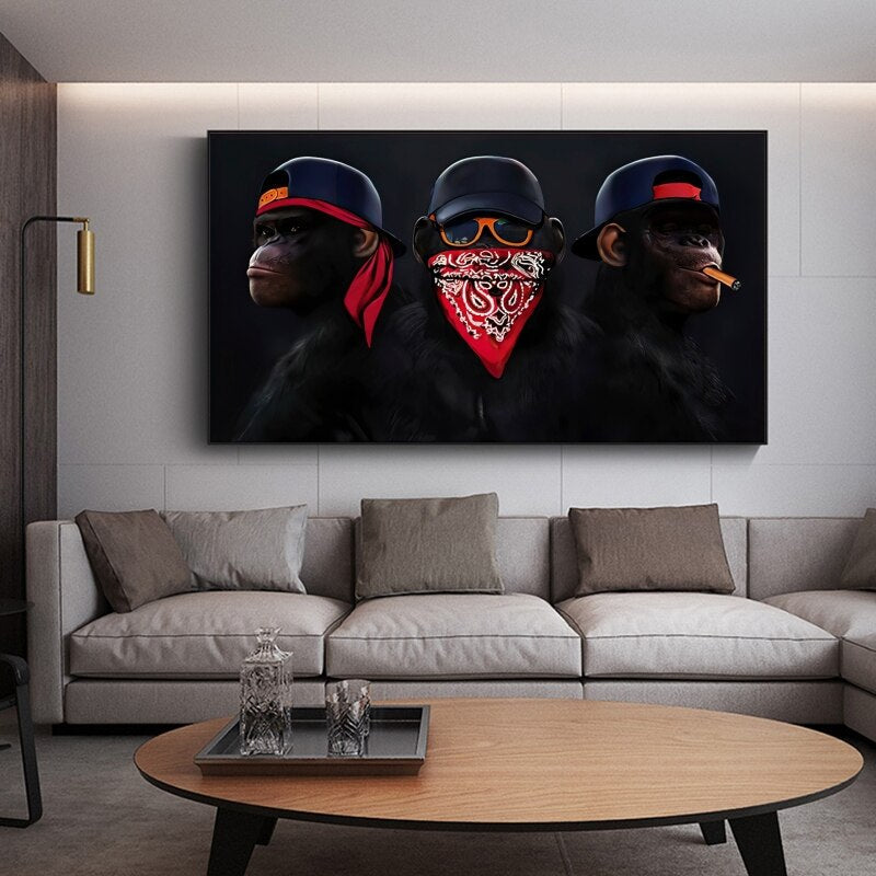 Funny Masked Monkey Smoking Canvas Wall Art - Unique Home Decor for Living Room, Bedroom & Office - Perfect Gift for Animal Lovers