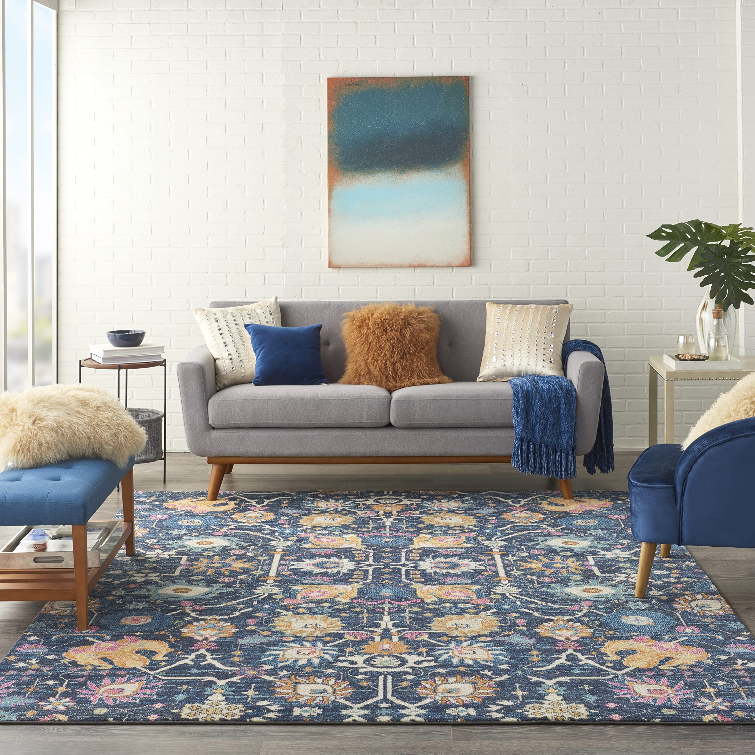 Nourison Passion Bohemian Navy 8' x 10' Area Rug - Easy to Clean, Non-Shedding, Soft & Durable - Perfect for Bedroom, Living Room, Dining Room & Kitchen Decor (8x10) - Adds Boho Chic Style to Any Space