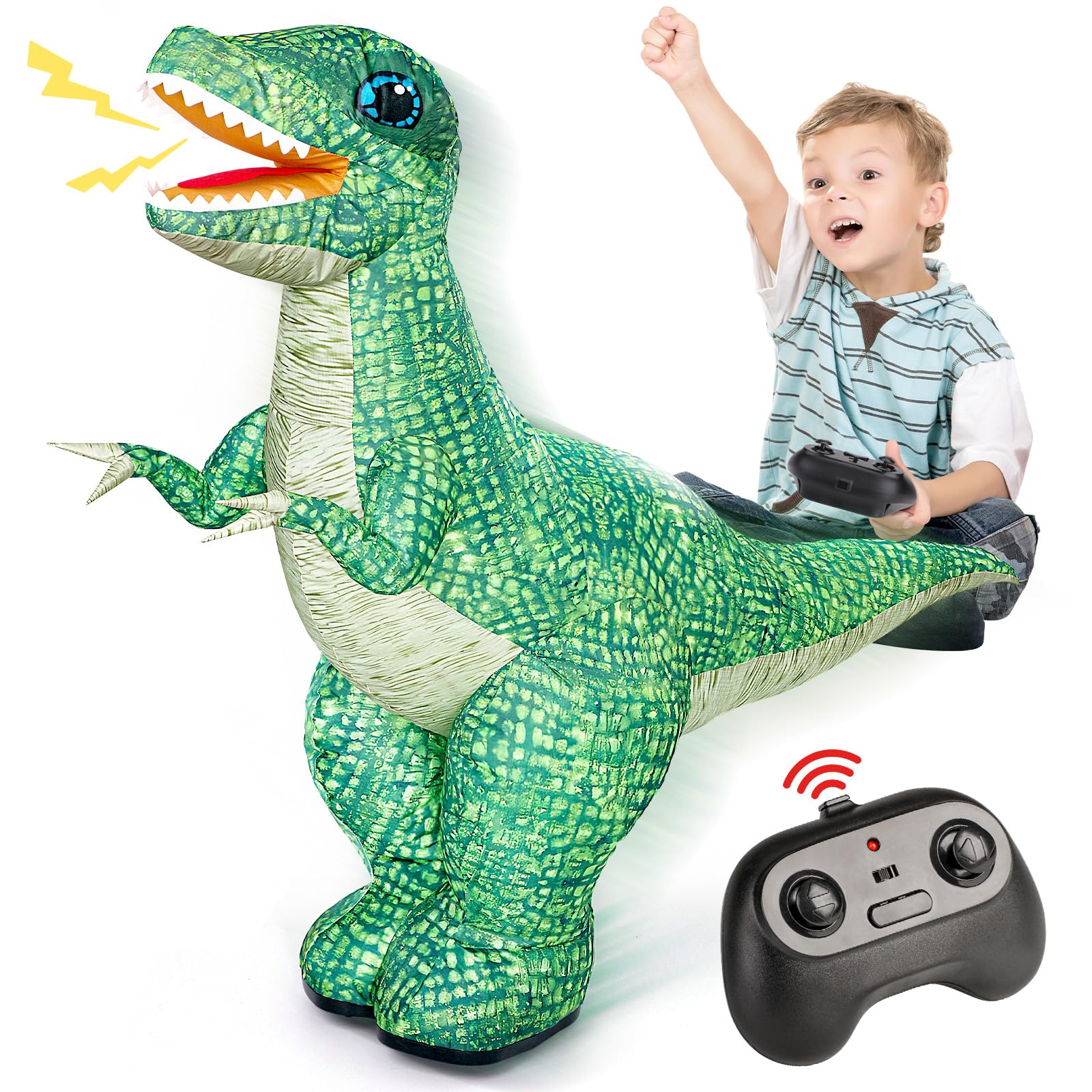 2.4GHz Remote Control Inflatable Dinosaur Toy for Kids - Rechargeable Electric Walking Dinosaur with 360° Rotation, Forward & Backward Movement - Perfect Birthday Gift for Boys Age 6-12 | Indoor & Outdoor Play, STEM Learning Toy, Party Favor