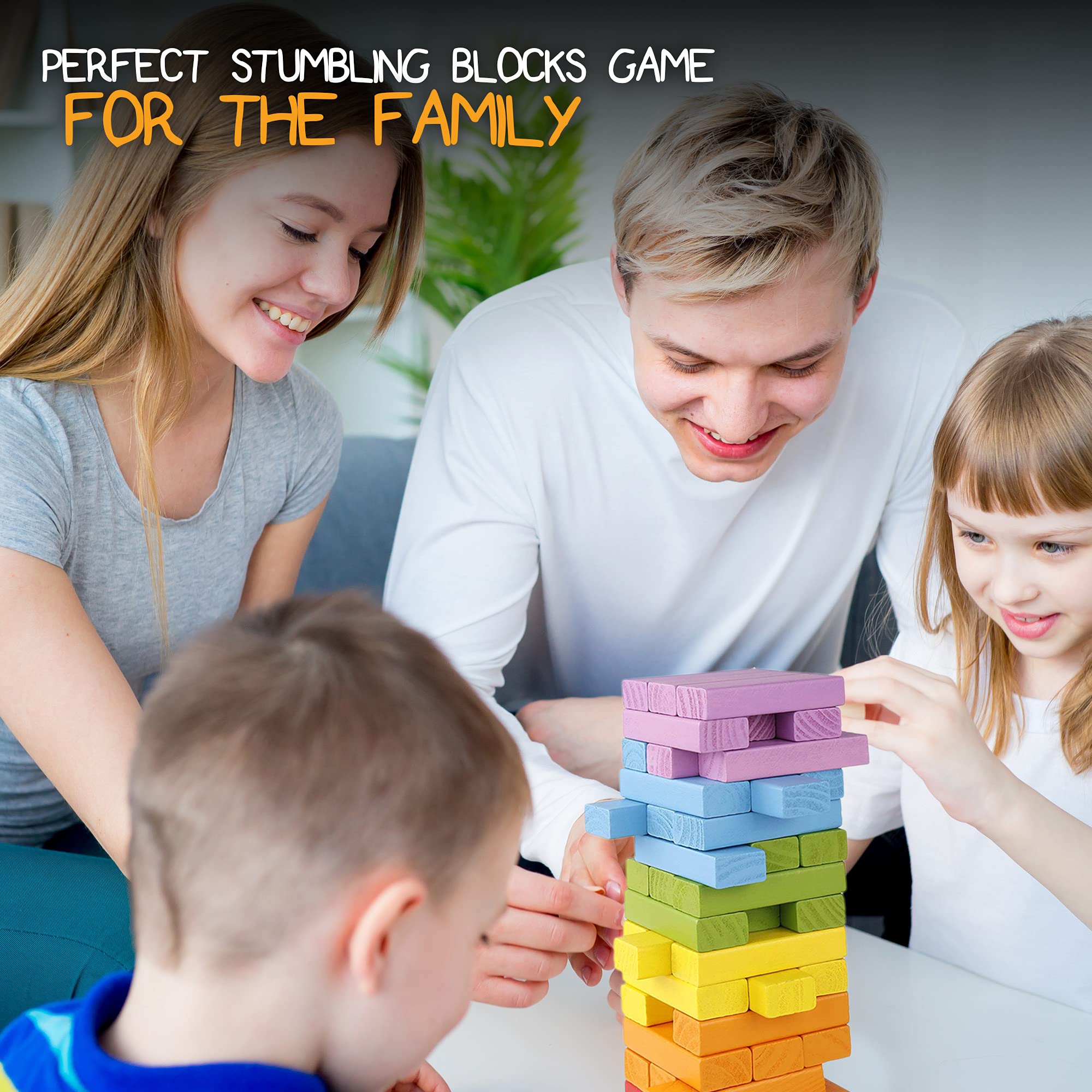 Pidoko Wooden Stacking Blocks (49 Pcs) - Montessori Toys for Kids & Family Game Night - Storage Bag Included