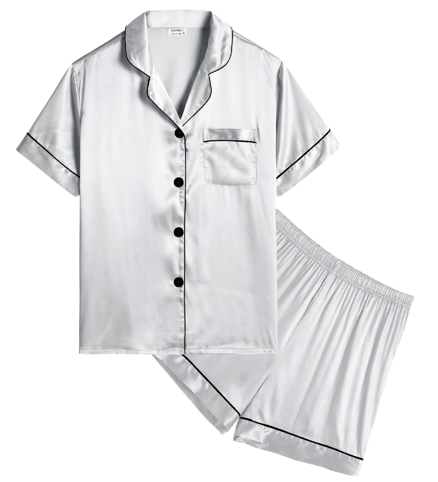 SWOMOG Kids Satin Pajama Sets for Girls & Boys - Soft Button-Down Silk Pjs, Short Sleeve 2-Piece Nightwear & Lounge Outfit - Perfect for Sleepovers, Bedtime & Relaxing at Home
