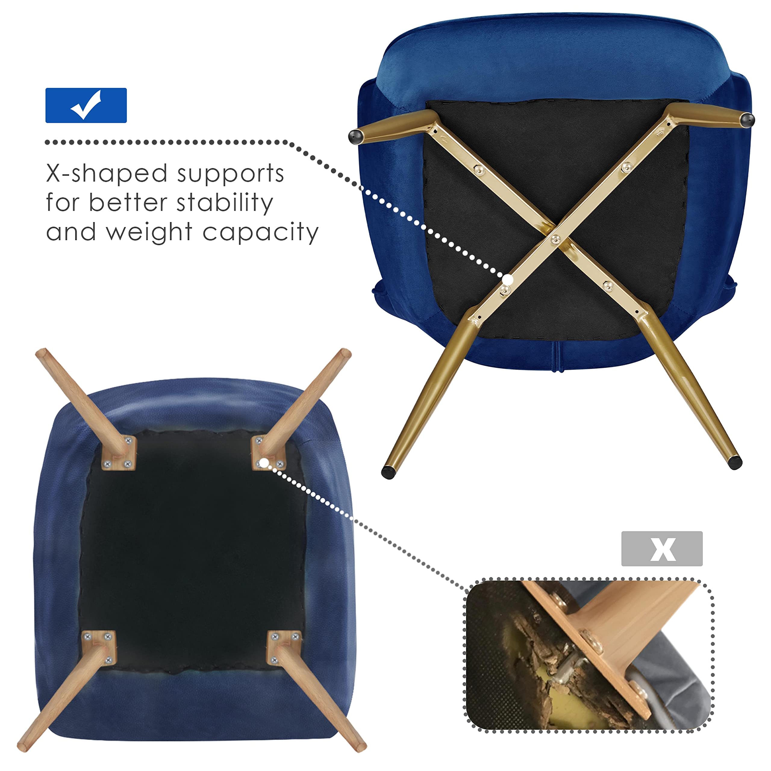 Yaheetech Velvet Accent Chair - Modern Wingback Armchair with Soft Padded Seat & High Back, Sturdy Metal Legs for Living Room, Home Office, Bedroom - Perfect for Reading Nook, Makeup Vanity or Cozy Relaxation (Blue)