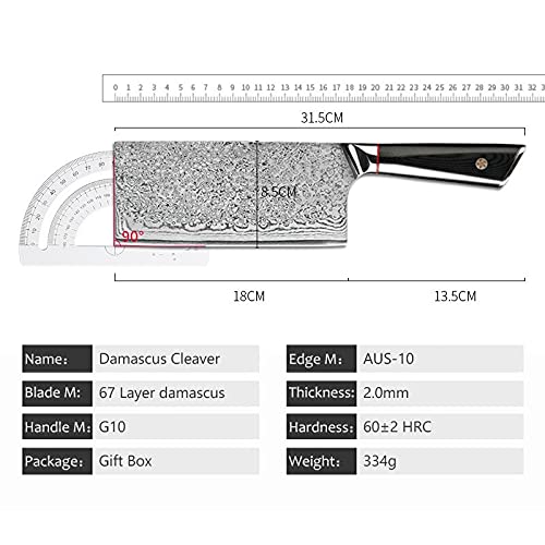 7'' High Carbon VG10 Damascus Steel Meat Cleaver Knife - Professional Chef & Butcher Kitchen Knife for Sharp Slicing & Chopping - Perfect for Home Cooking, BBQ, and Meat Preparation
