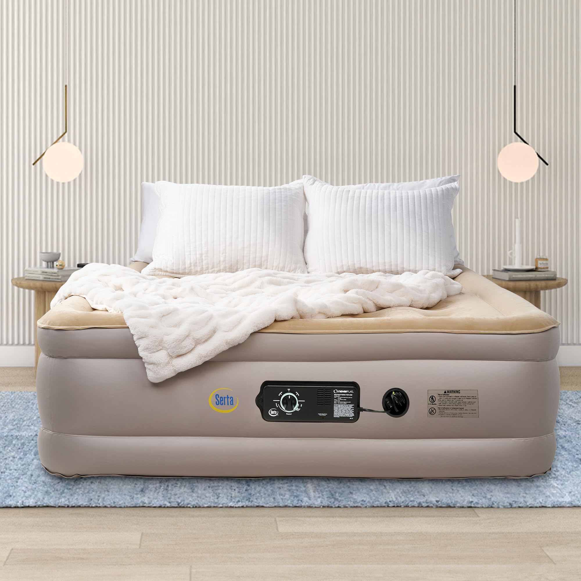 Serta Raised Air Mattress with Never Flat Pump - Luxury Inflatable Bed with Built-in Air Pump for Comfortable Sleep | Heavy Duty Blow Up Mattress with Self-Inflating Technology | Perfect for Camping, Guest Beds & Home Use