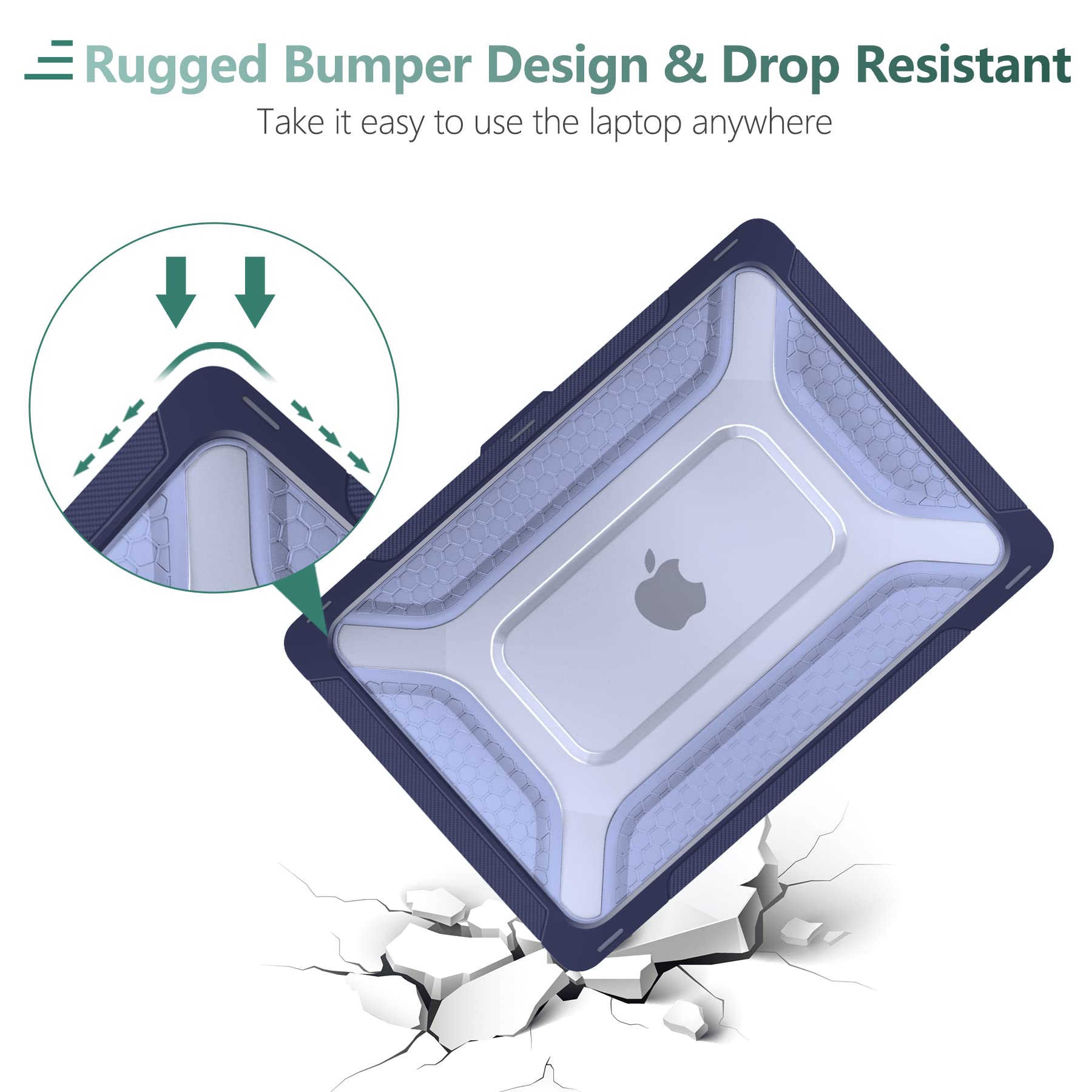 DONGKE Heavy Duty Rugged Hard Shell Case with Kickstand for MacBook Air 13 Inch (A2337 M1 A2179 A1932 2021-2018) - Protective TPU Bumper Cover Compatible with Retina Display & Touch ID, Navy Blue - Perfect for Travel, Office & School Use