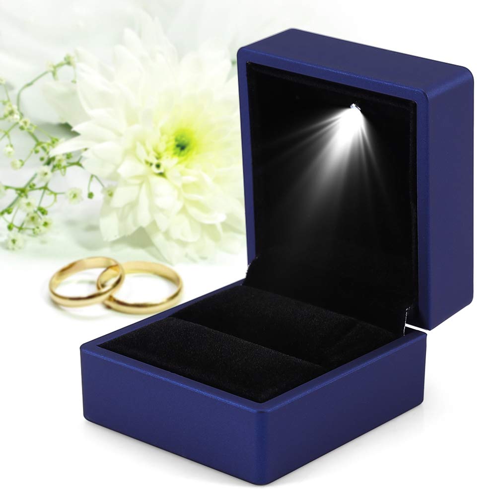 Premium LED Jewelry Gift Box for Engagement Rings, Wedding, Birthday & Anniversary - Elegant Jewelry Case for Rings, Pendants, Earrings, Pins & Brooches (Blue) - Perfect for Proposals, Gift Giving & Jewelry Storage