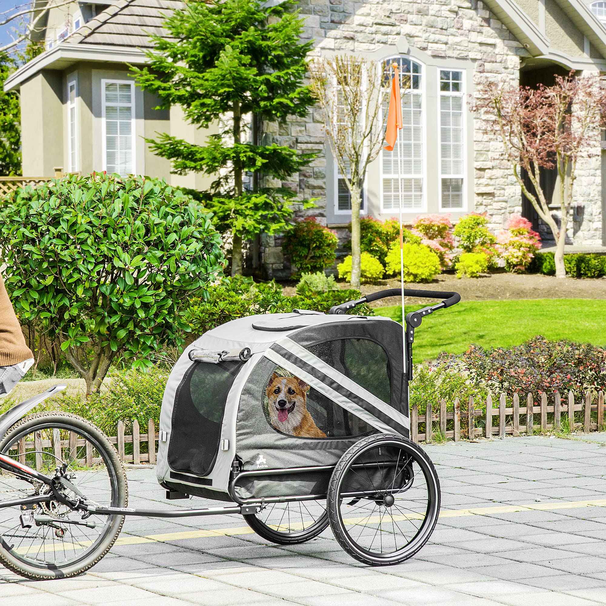 Aosom 2-in-1 Pet Bike Trailer for Small Dogs & Cats - High Visibility Bicycle Stroller with Weatherproof Cover - Convertible Bike Wagon & Sidecar Attachment for Outdoor Adventures, Park Visits & Daily Commutes