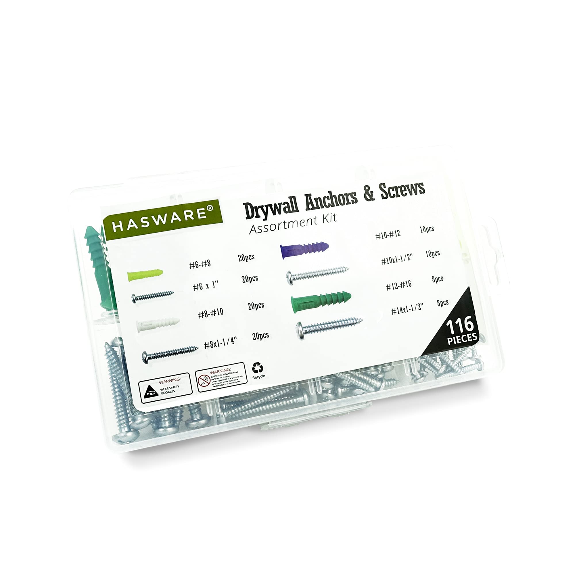 HASWARE 116PCS Drywall Anchors Kit - 4 Sizes for Wallboard & Concrete - Perfect for Picture Hanging & Shelves