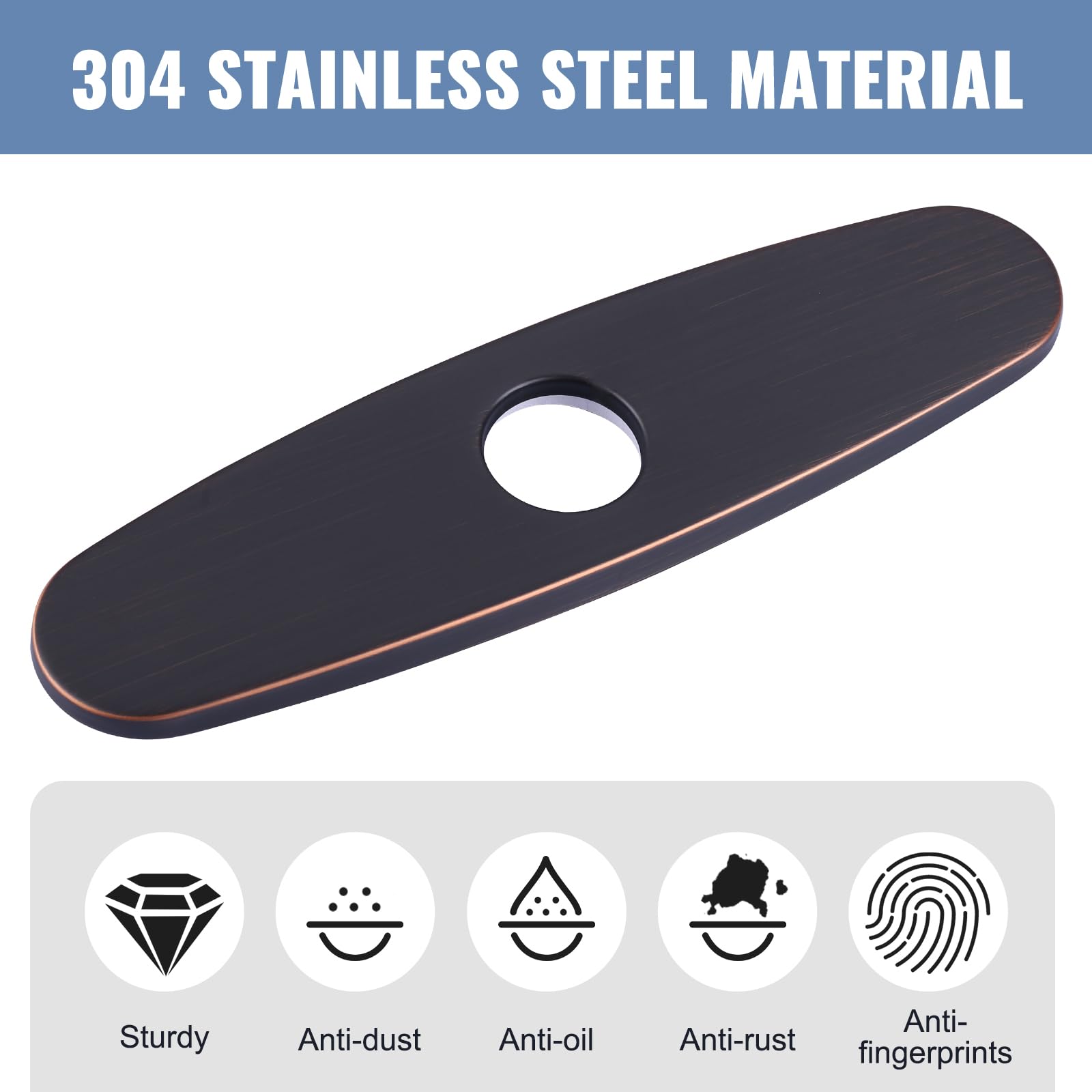 Stainless Steel Faucet Plate Cover for 1 or 3 Hole Kitchen & Bathroom Sink - 10 Inch Oiled Rubbed Bronze Escutcheon Hole Cover - Perfect for Modern Home, Restaurant, and Commercial Use