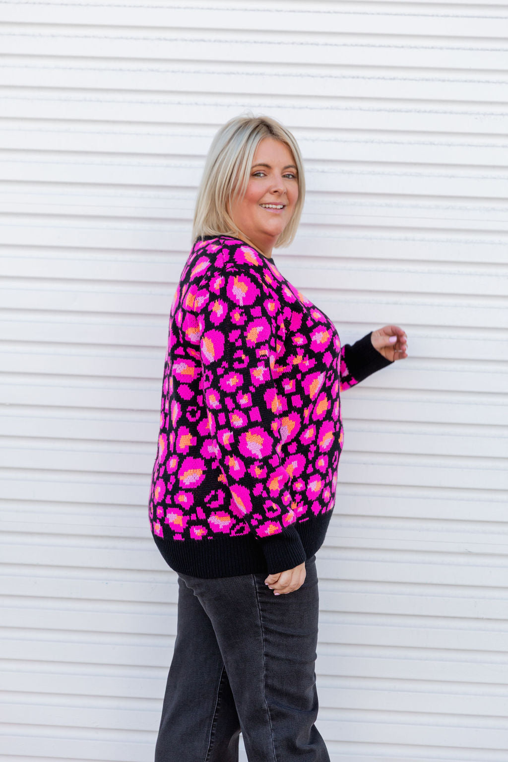 Kasey Rainbow Frankie Knit Sweater - Black Leopard Print Women's Pullover for Casual Wear & Fall Fashion