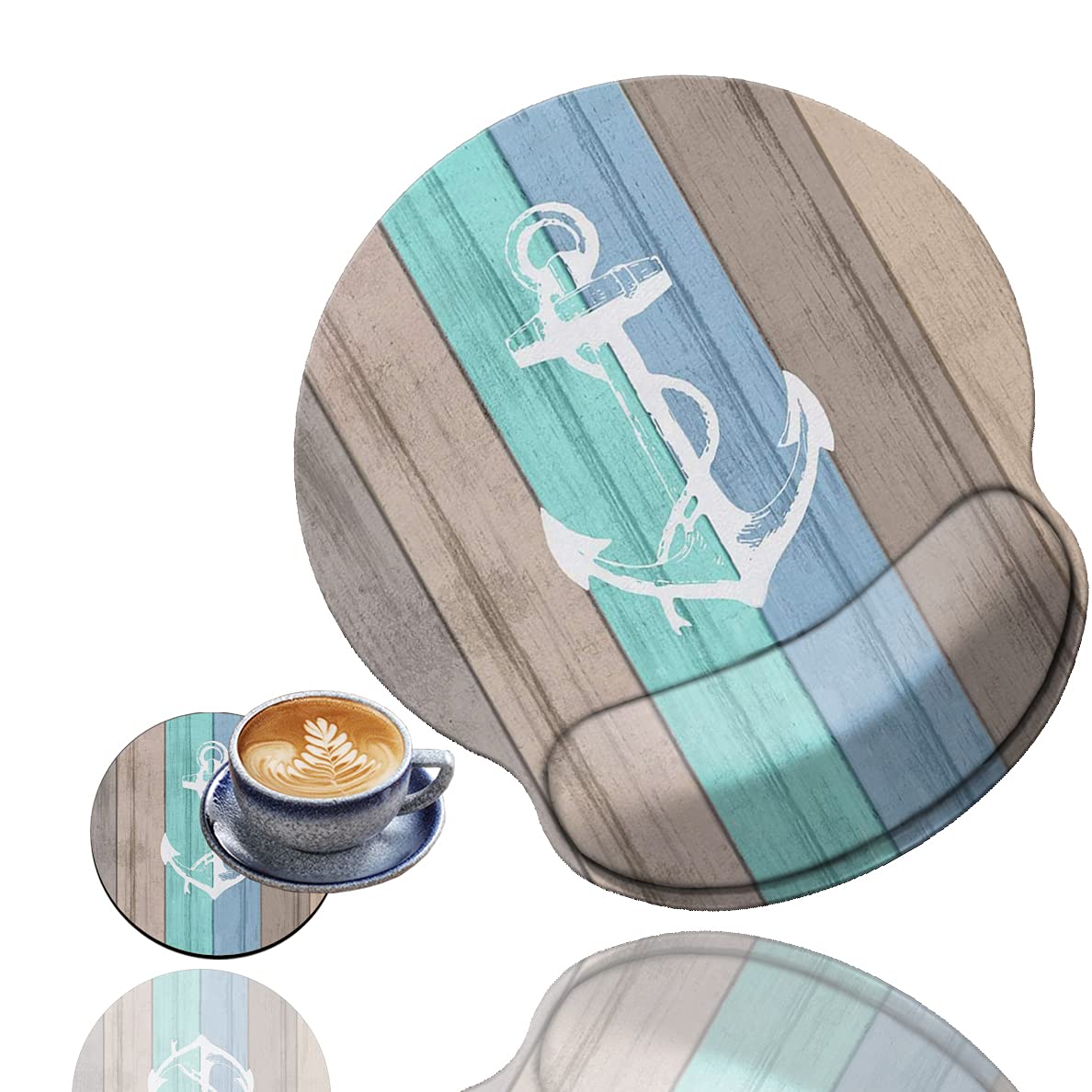 Ergonomic Gaming Mouse Pad with Wrist Rest Gel - Non-Slip PU Base & Smooth Surface - Comfortable & Durable for Office & Home Use - Beach Wood Nautical Anchor Design - Perfect for PC Gaming, Workstations & Home Desktops